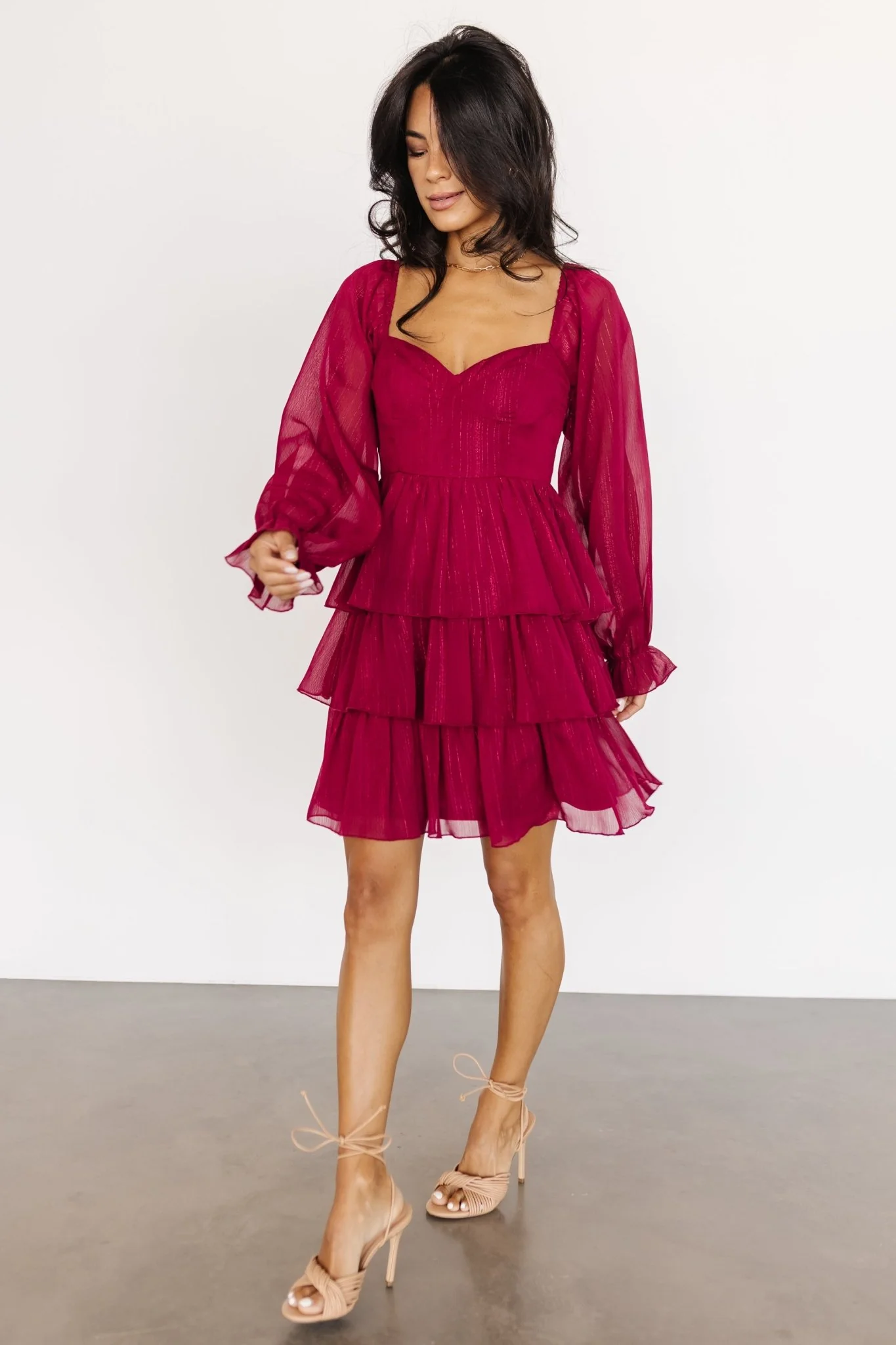 Thompson Tiered Short Dress | Burgundy