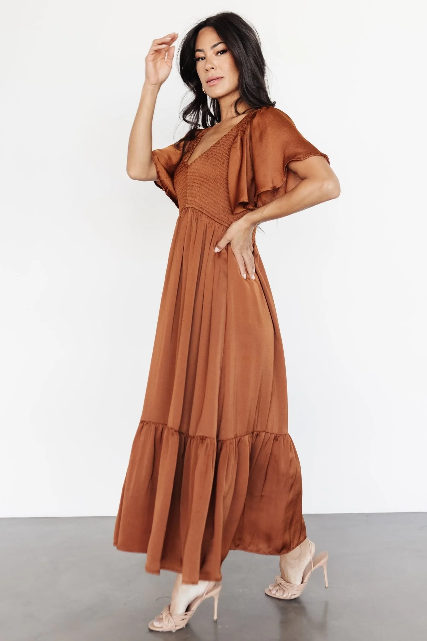 Lovell Smocked Midi Dress | Dark Copper