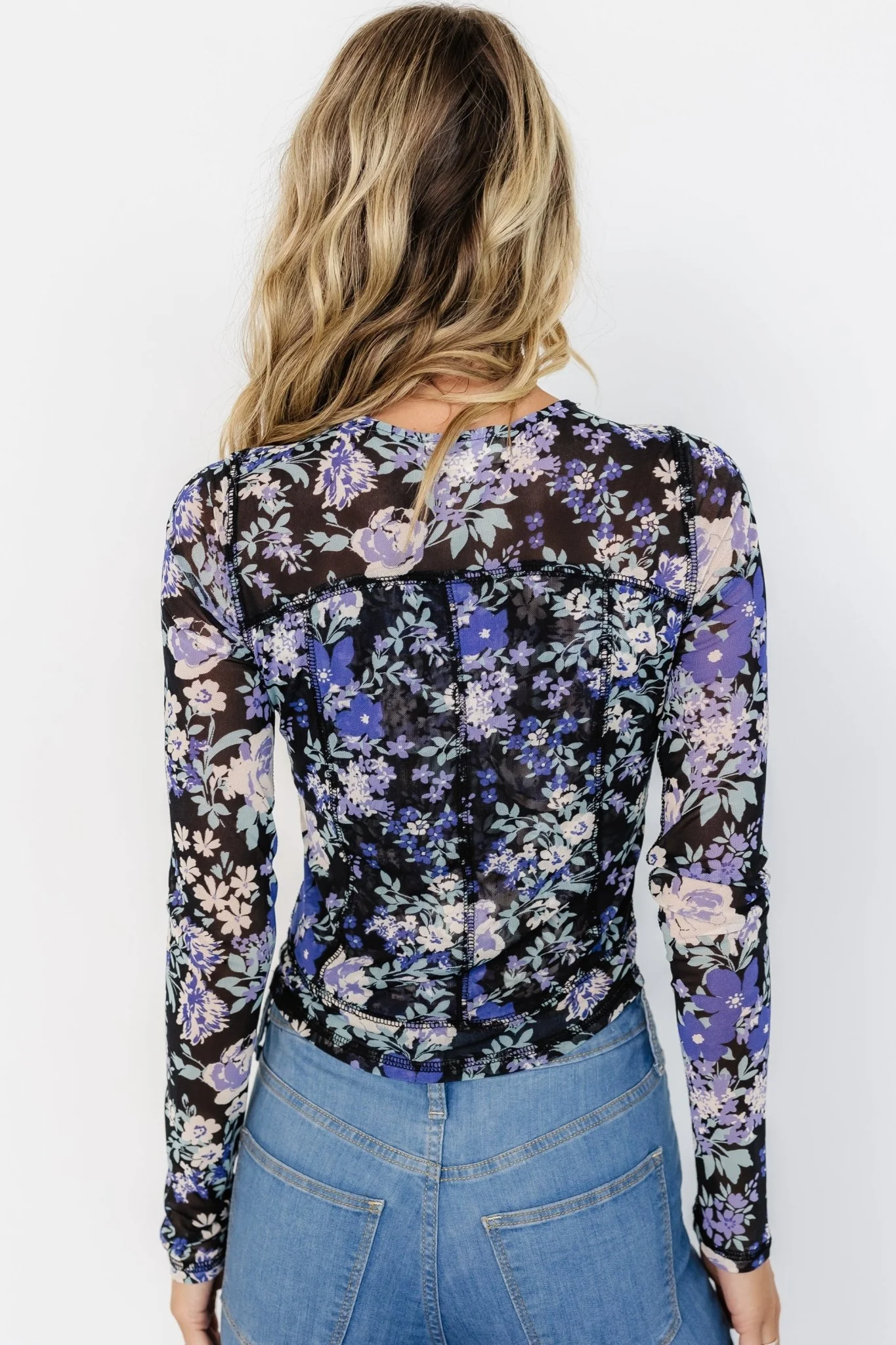 Jaynie Sheer Top | Black + Blue