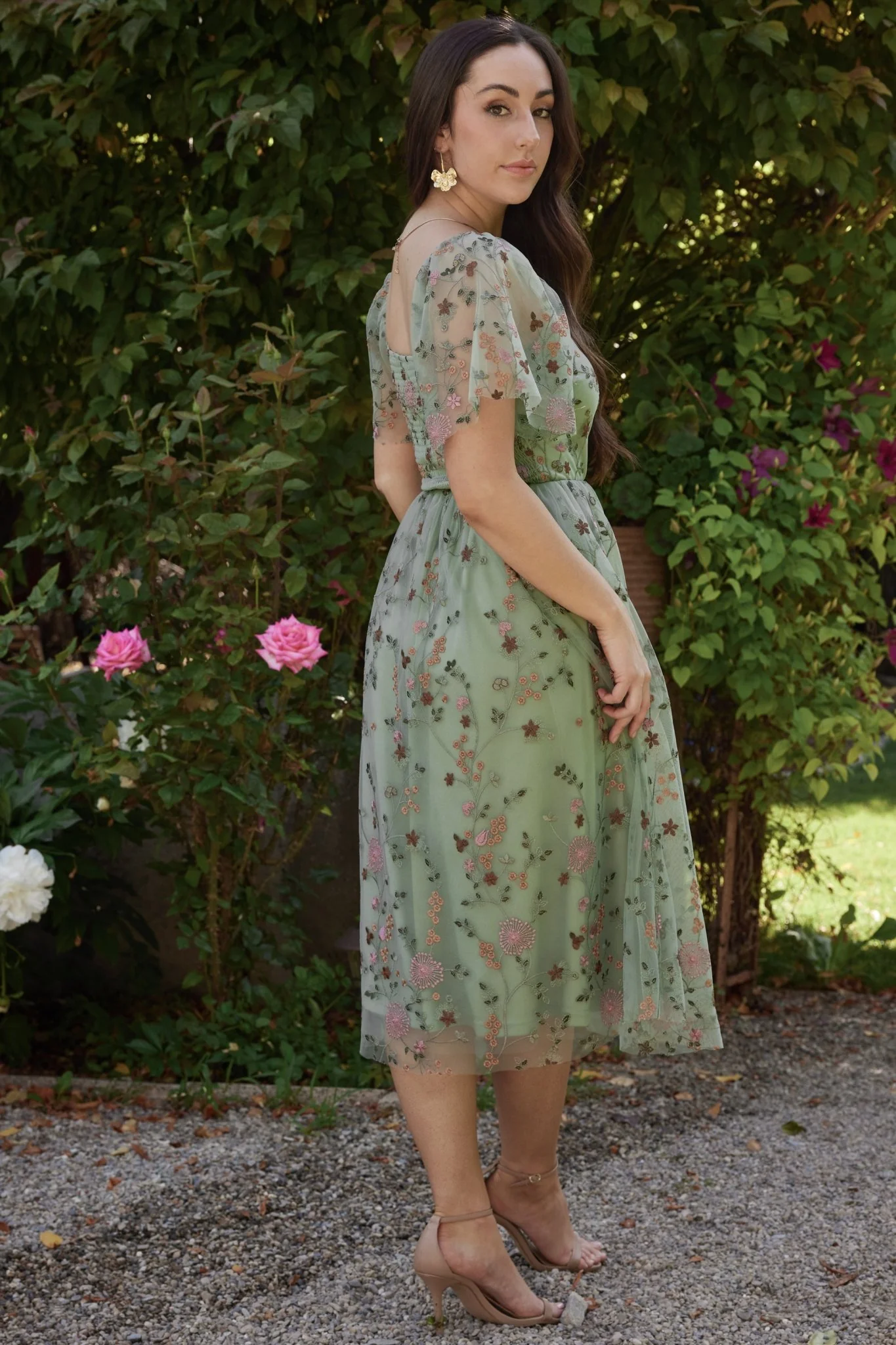 Gwyneth Tulle Midi Dress | Eucalyptus Floral