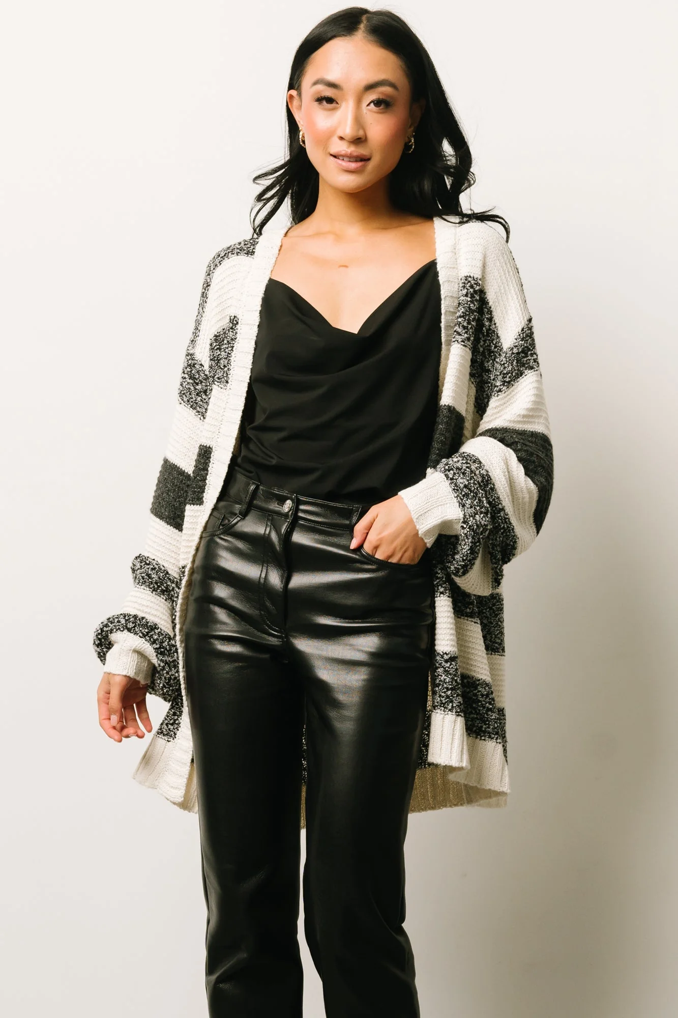 Banff Stripe Cardigan | Black + Ivory