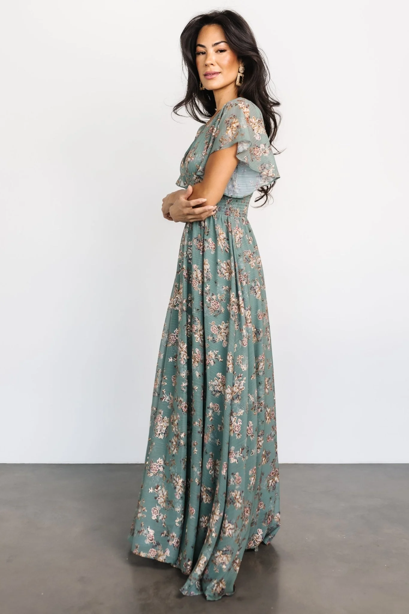 Lynlee Metallic Maxi Dress | Eucalyptus