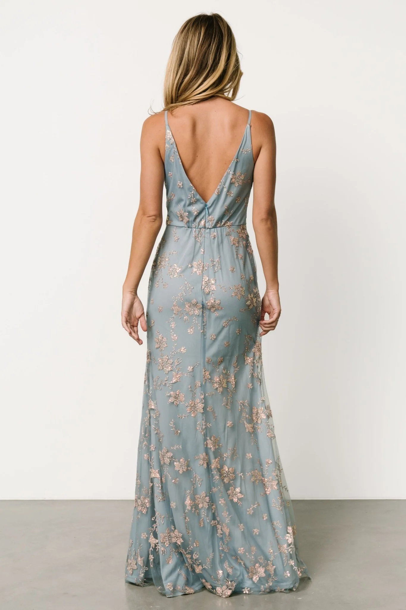 Marcia Sparkle Gown | Light Blue + Rose Gold