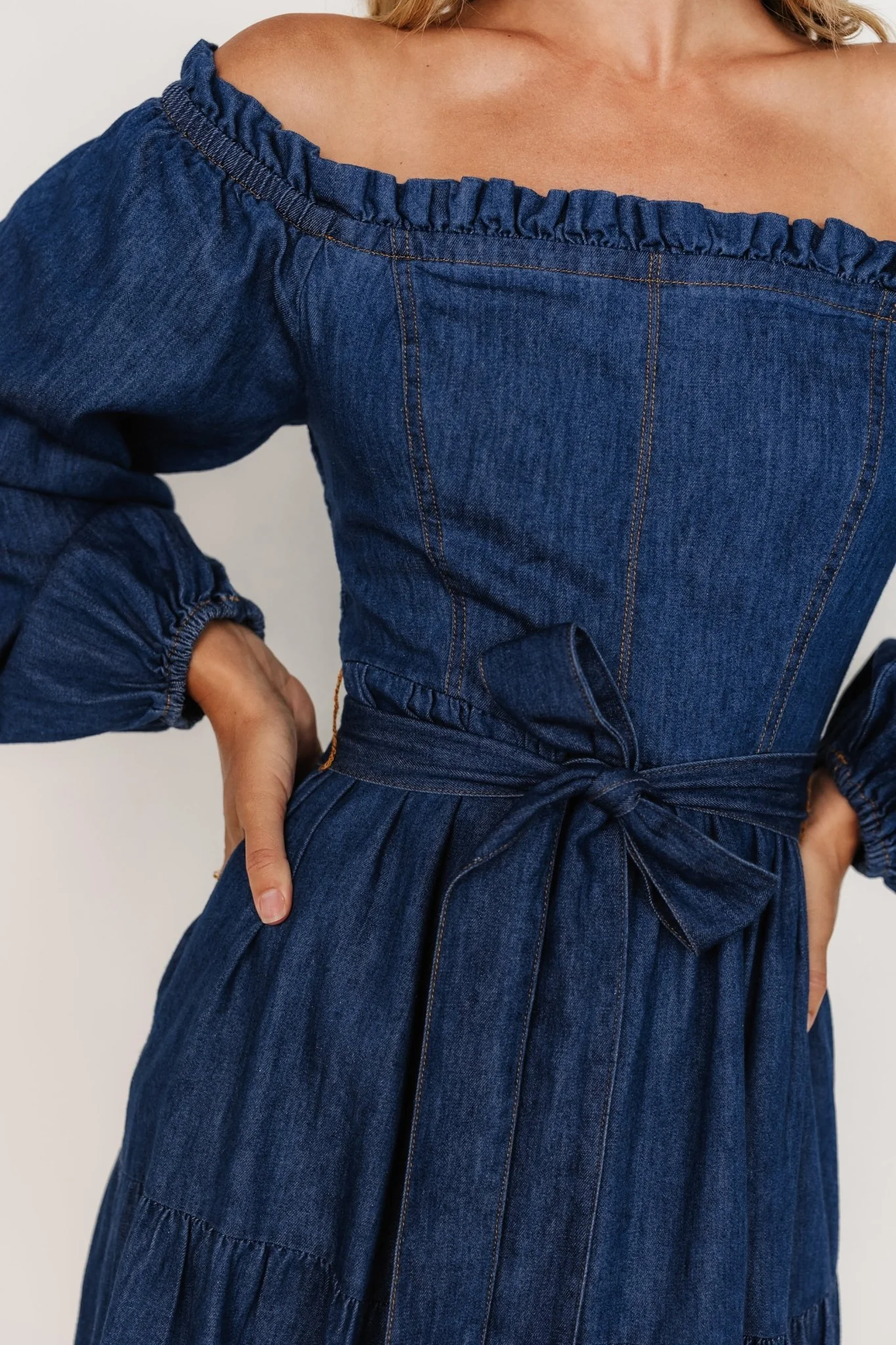 Lewiston Off Shoulder Dress | Denim Blue