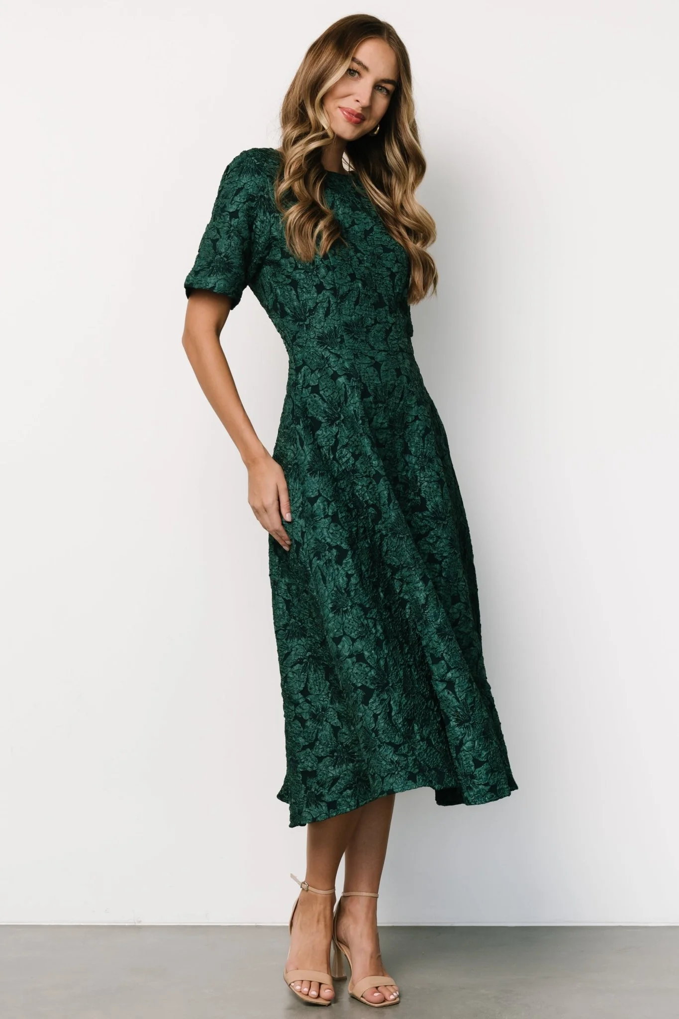 Kya Embossed Midi Dress | Emerald Green