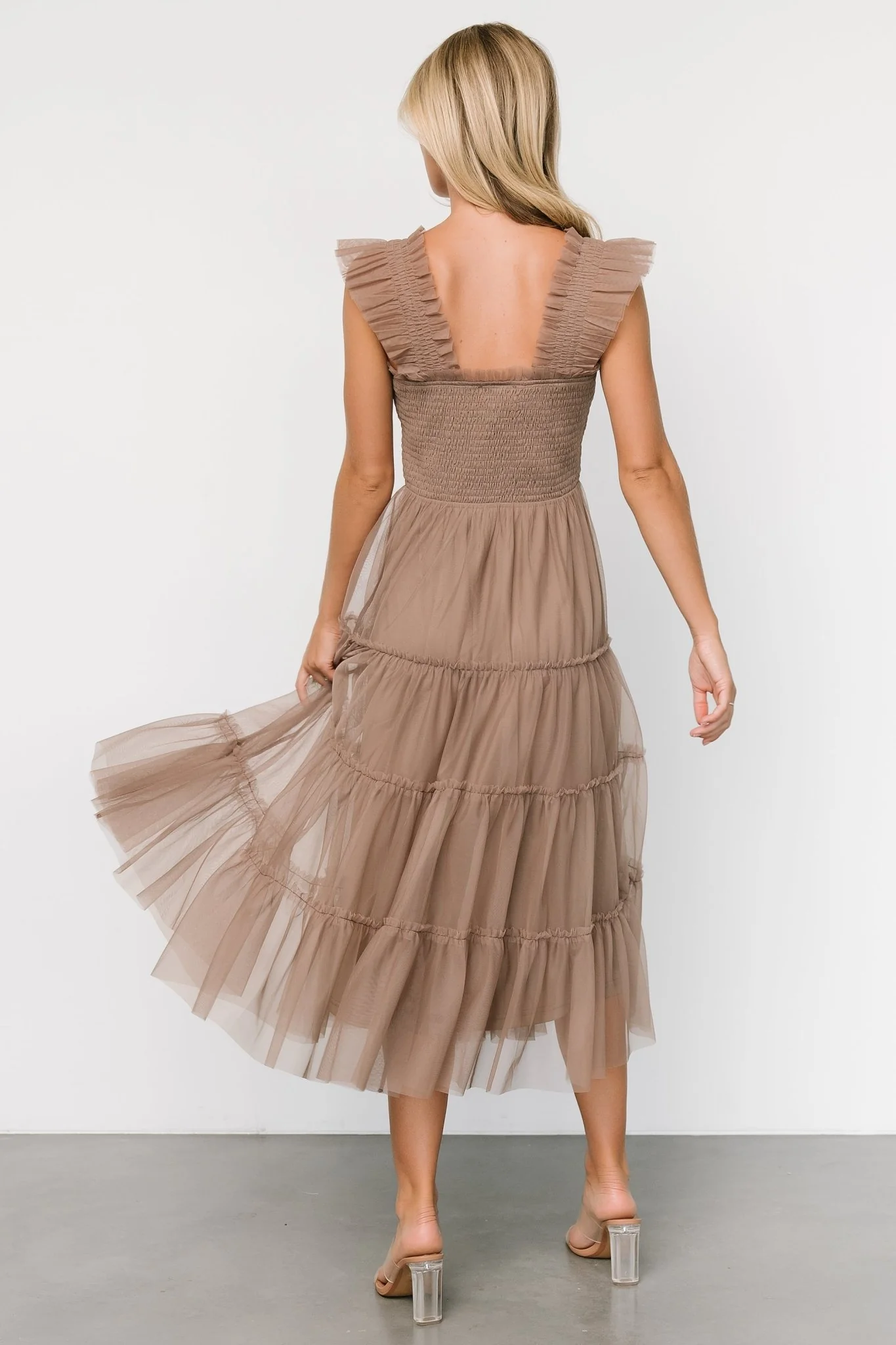 Emma Smocked Tulle Dress | Taupe