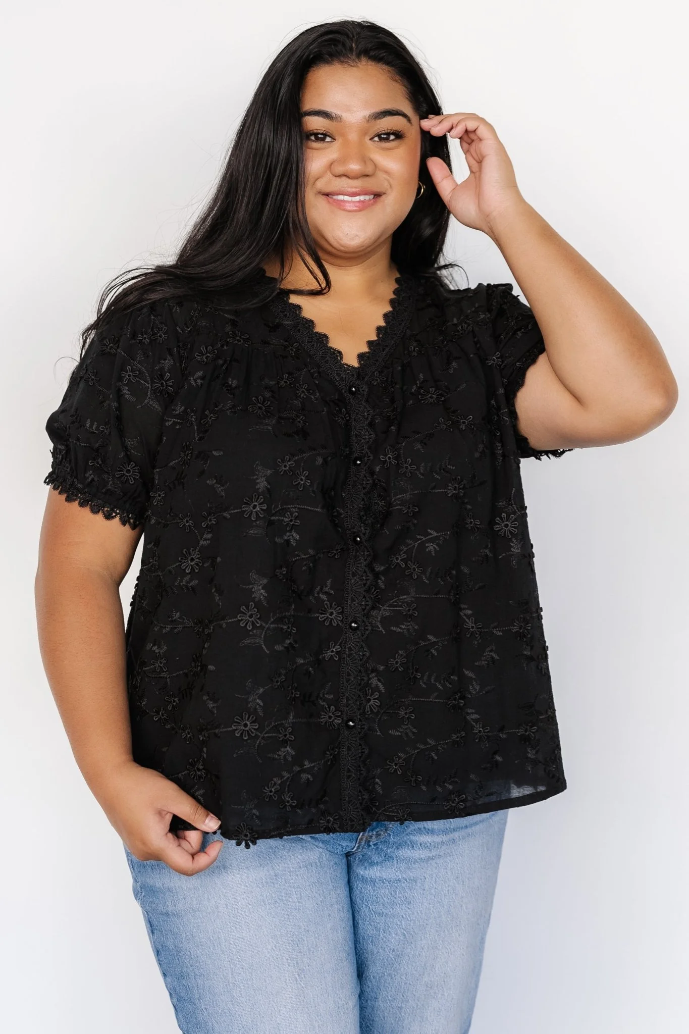 Pauline Embossed Top | Black