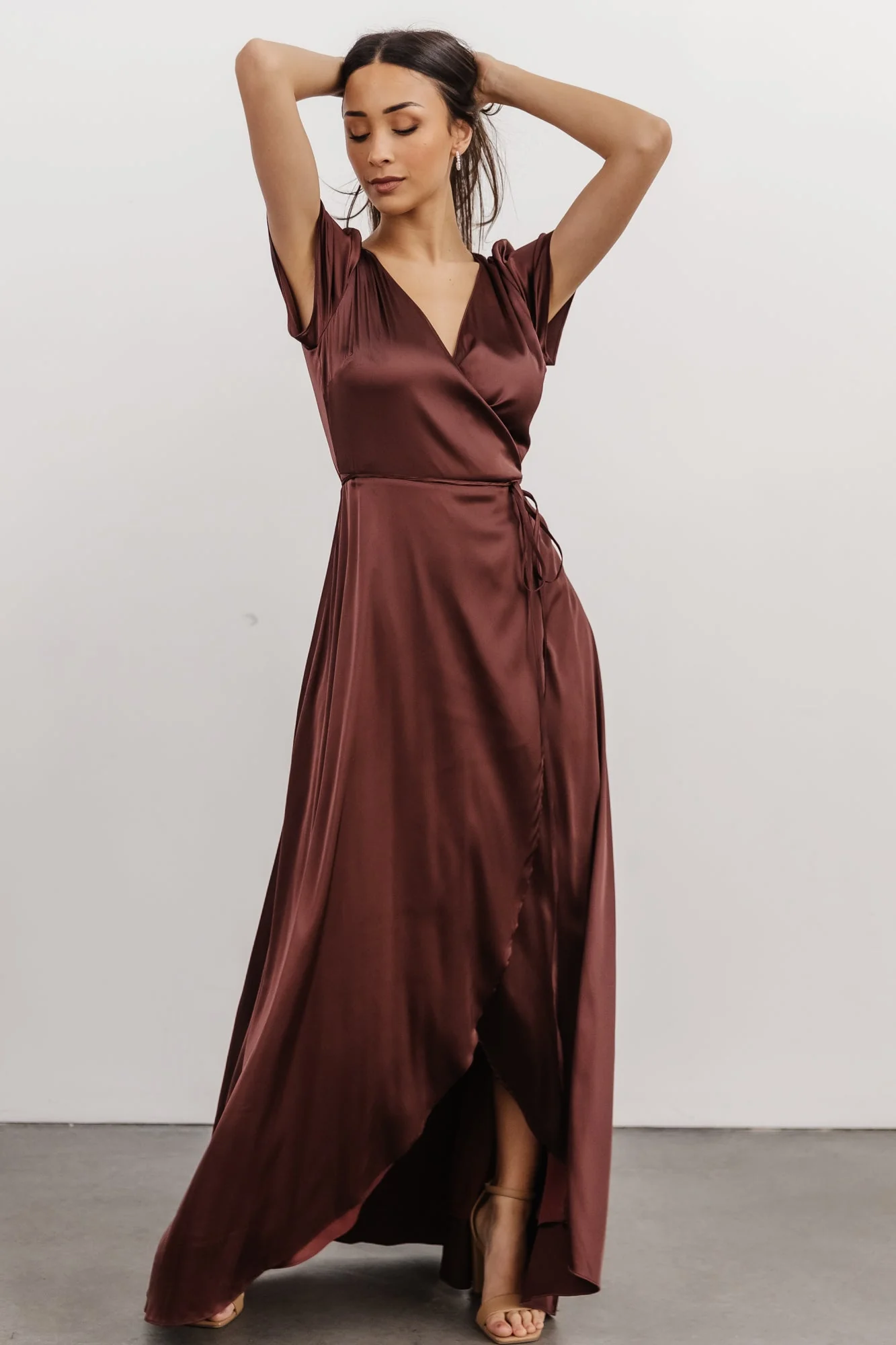 Krystal Satin Wrap Gown | Dark Clove