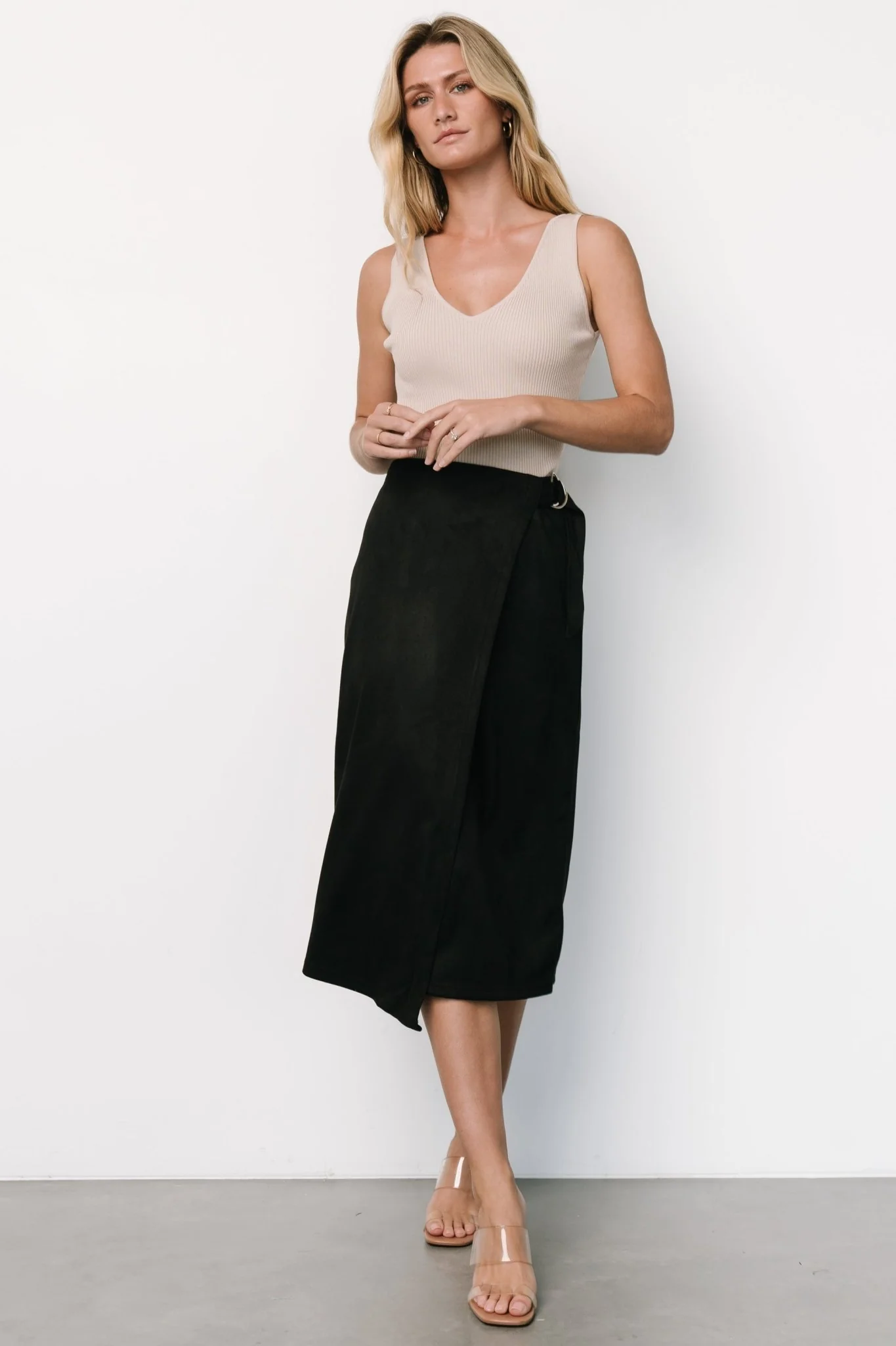 Malika Faux Wrap Skirt | Black