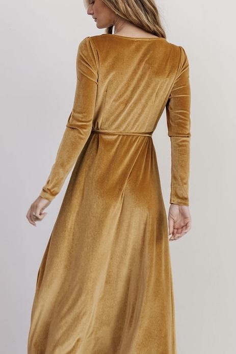 Esmerelda Velvet Wrap Maxi Dress | Gold