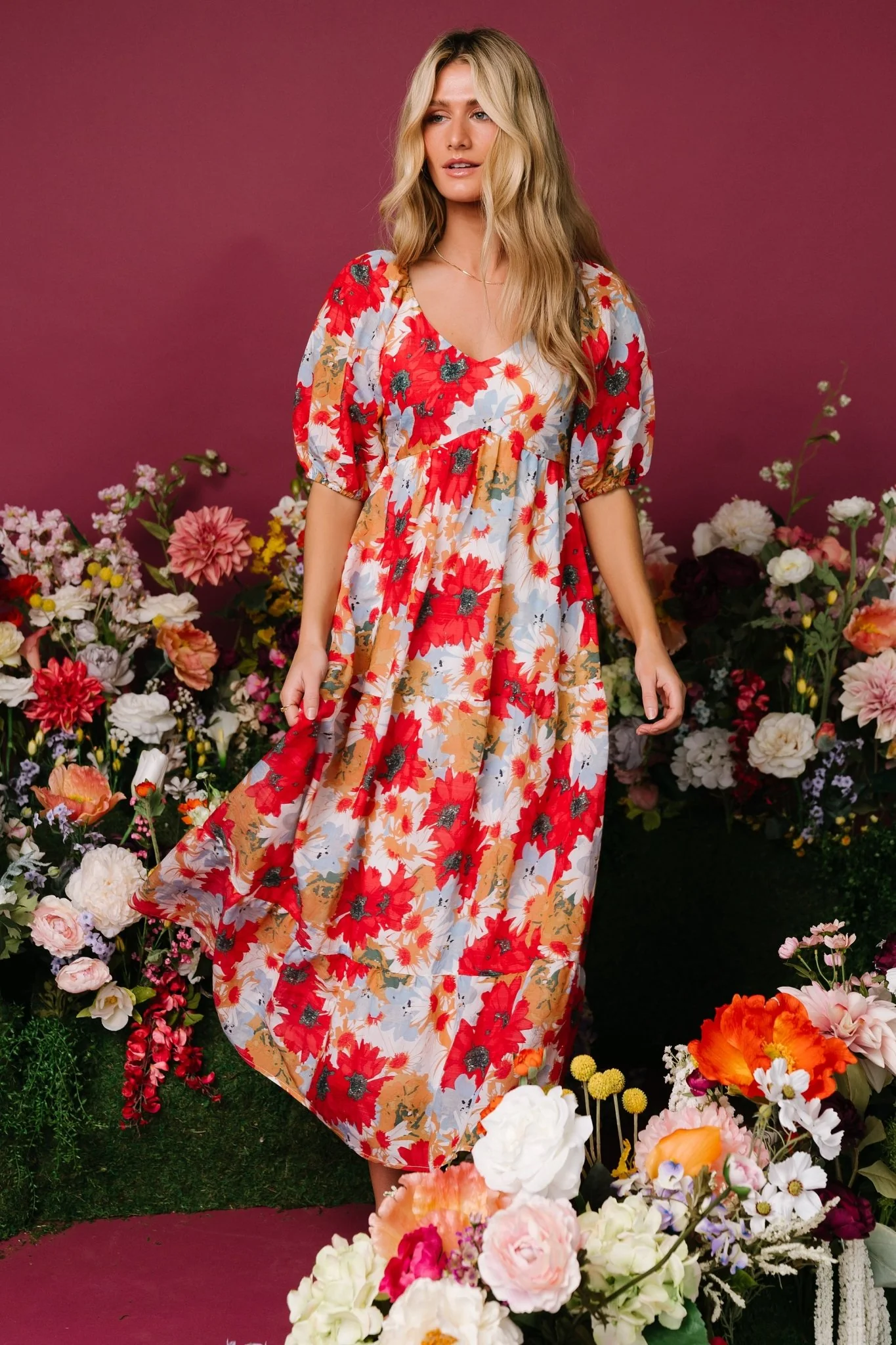 Denton Midi Dress | Red Multi