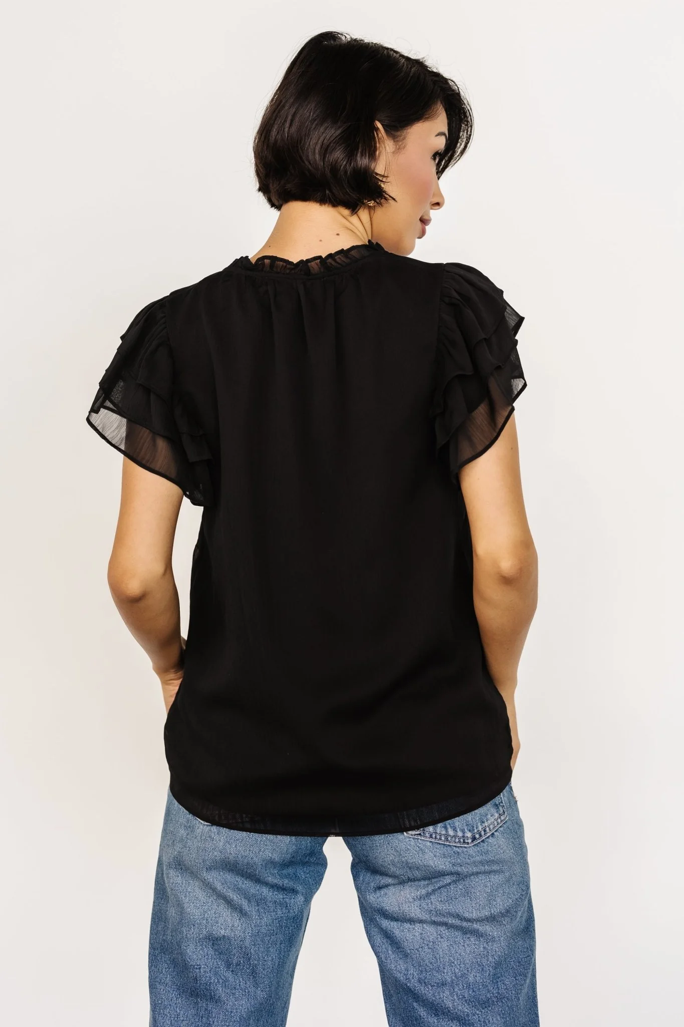 Asher Ruffle Sleeve Top | Black