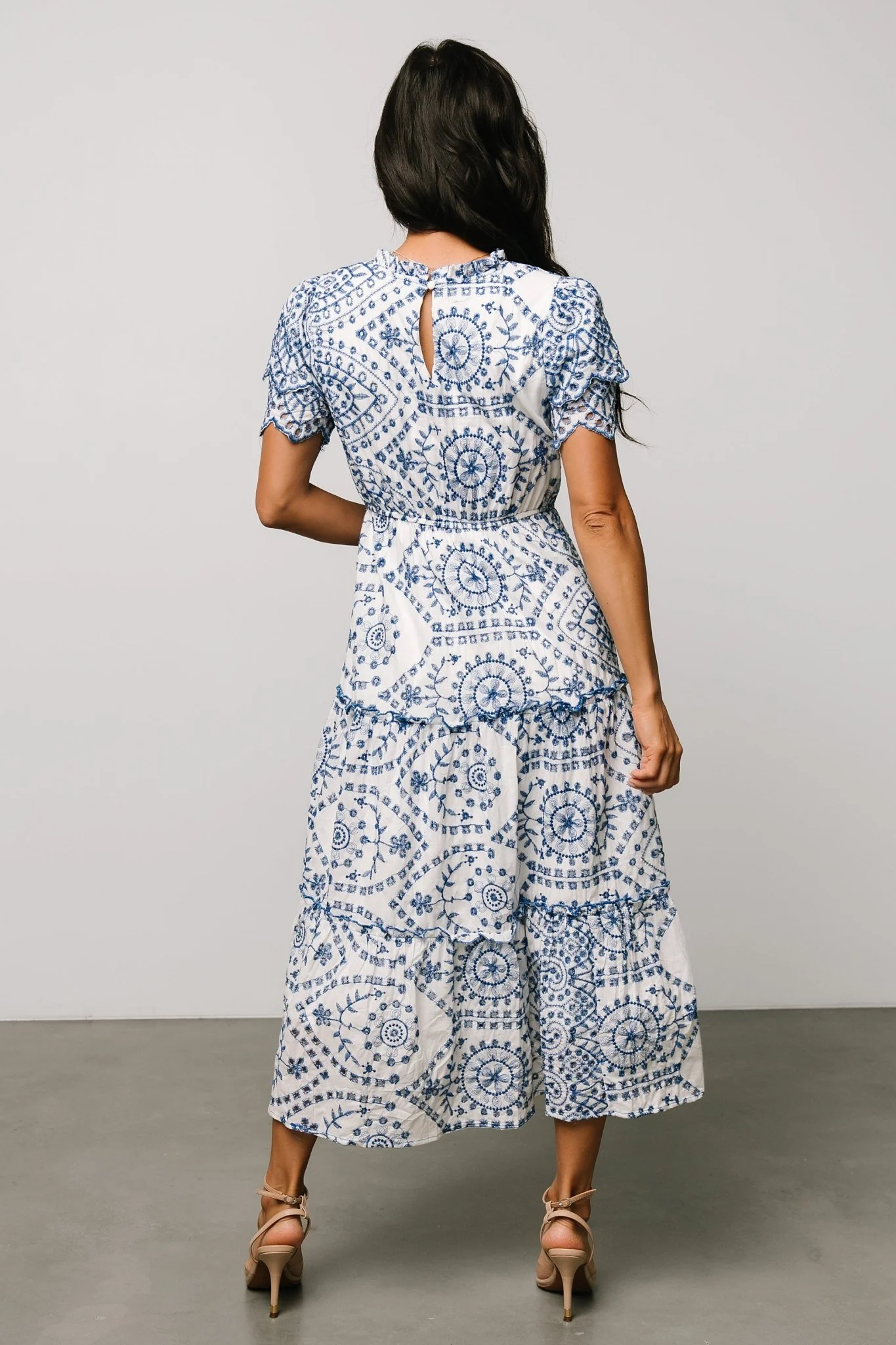 Mirabel Eyelet Midi Dress | White + Blue