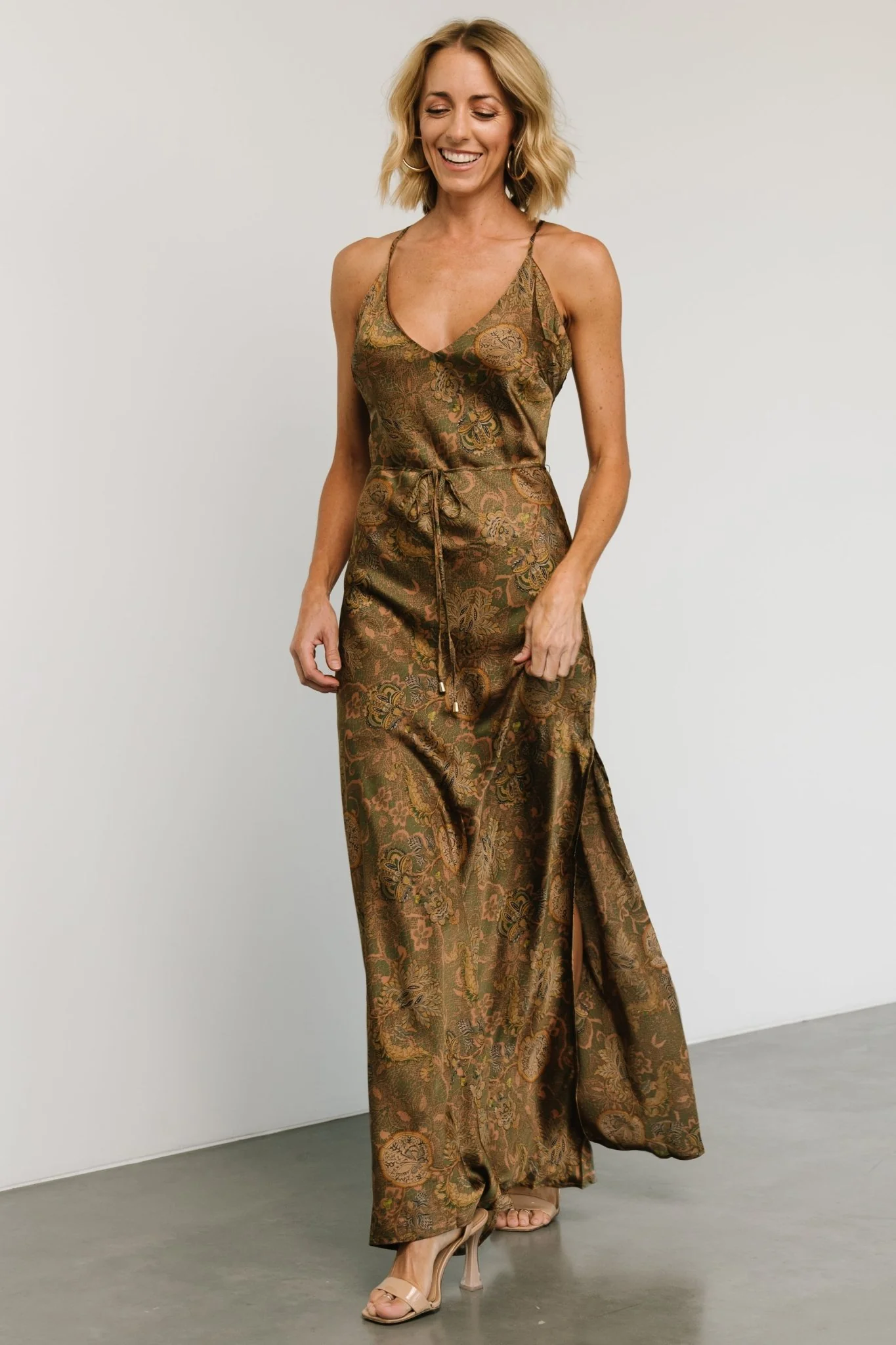 Reno Slip Maxi Dress | Brown + Olive