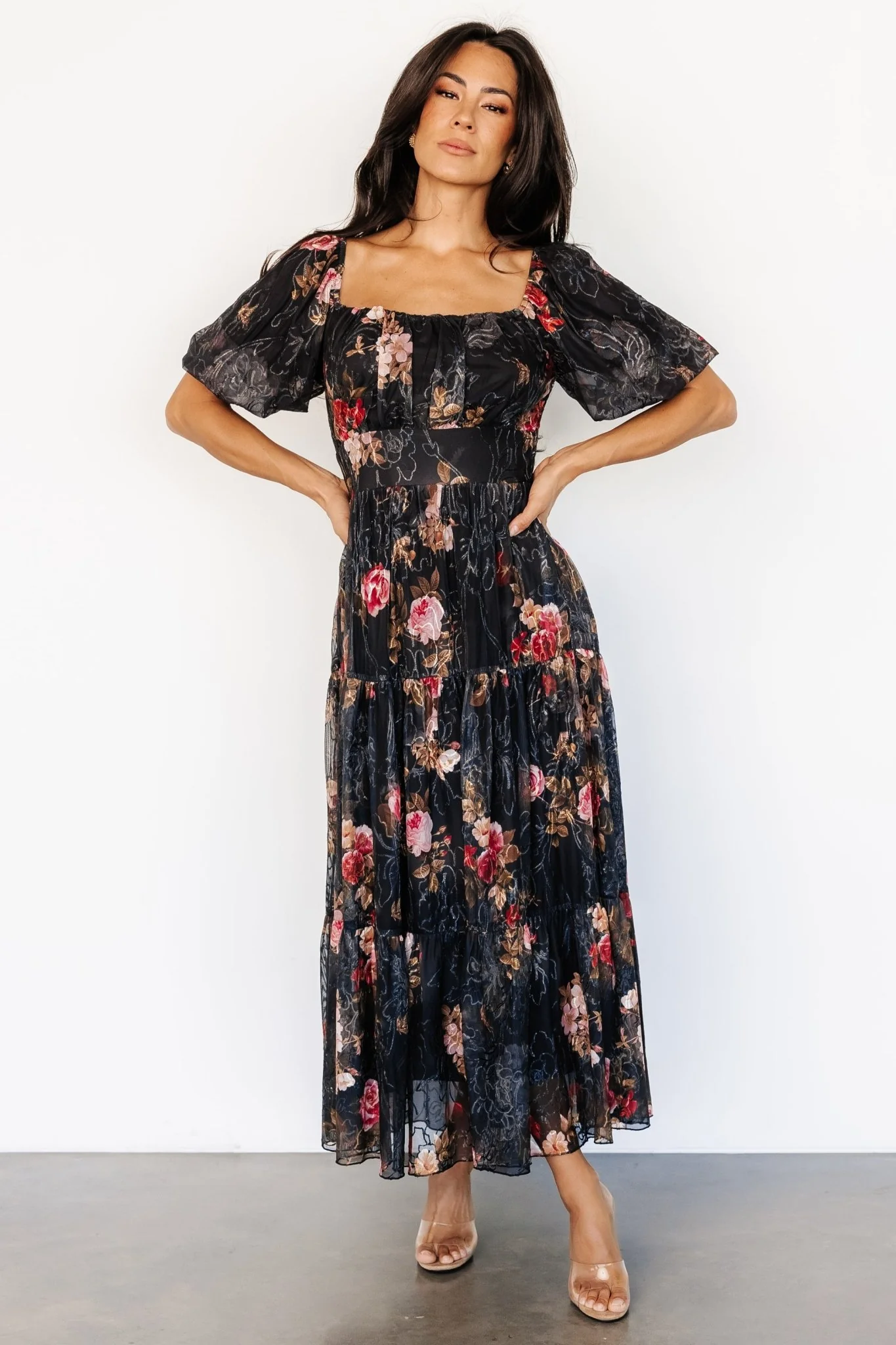 Annabeth Midi Dress | Black Floral