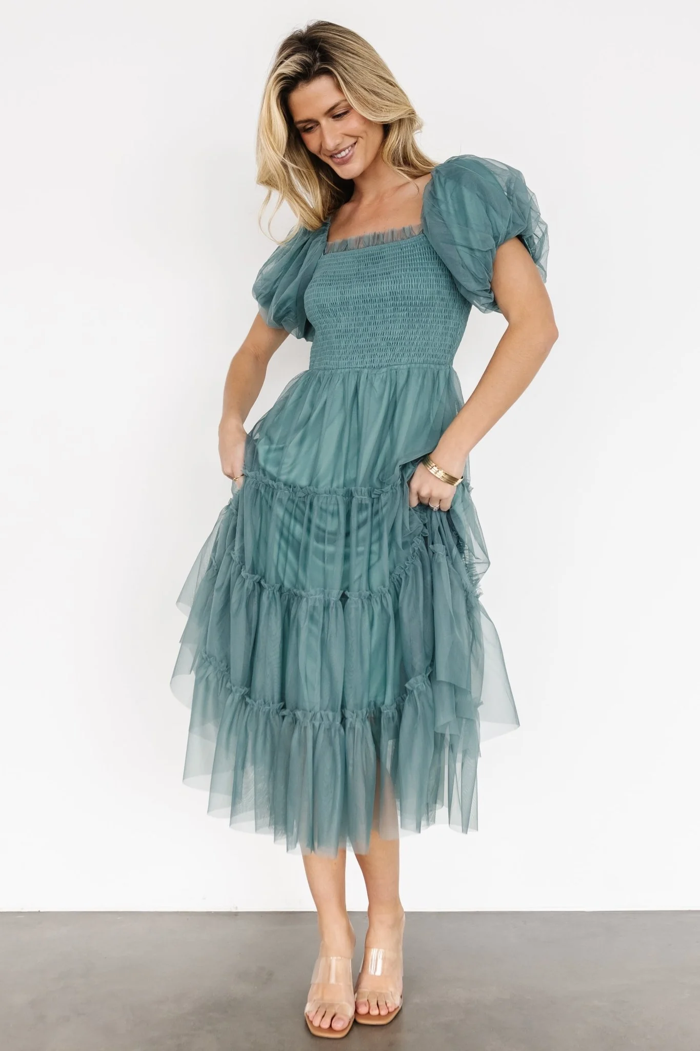 Liv Tulle Midi Dress | Eucalyptus