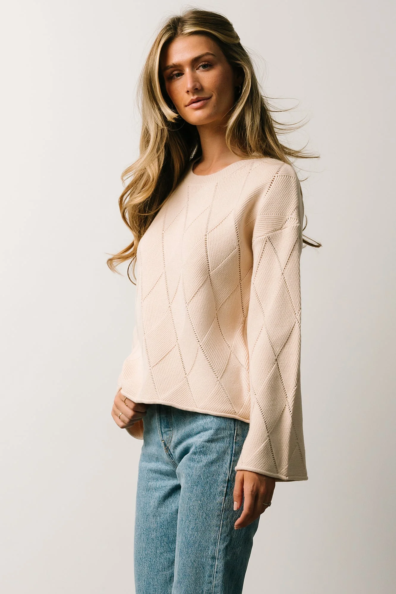 Britta Diamond Knit Sweater | Beige