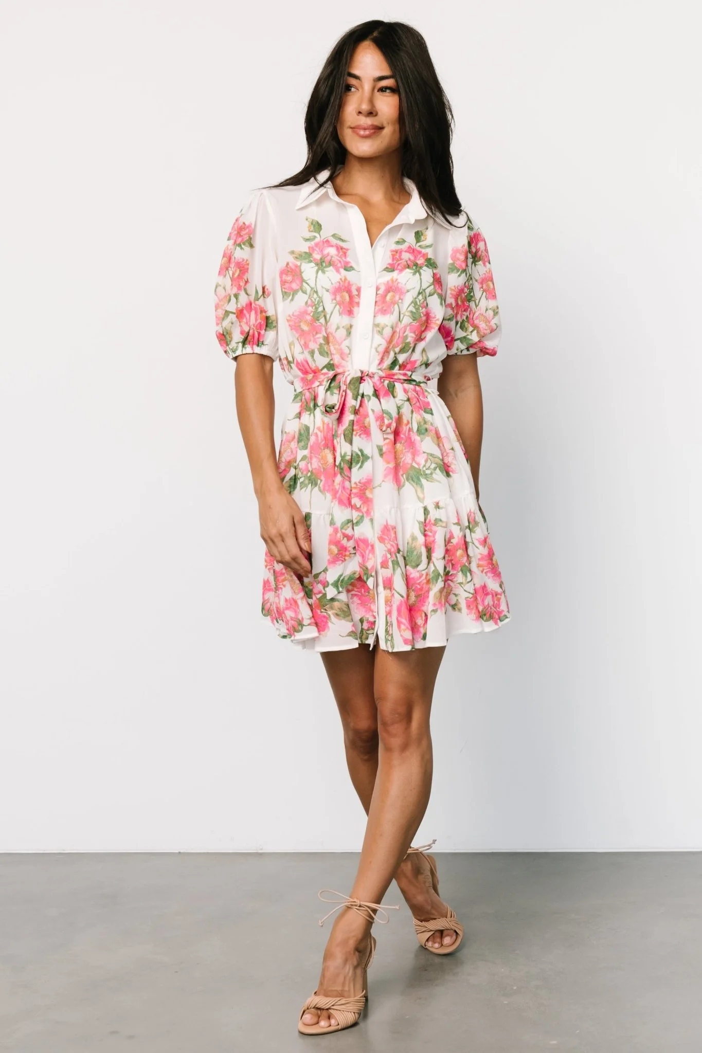 Antonella Short Dress | Off White + Pink Floral