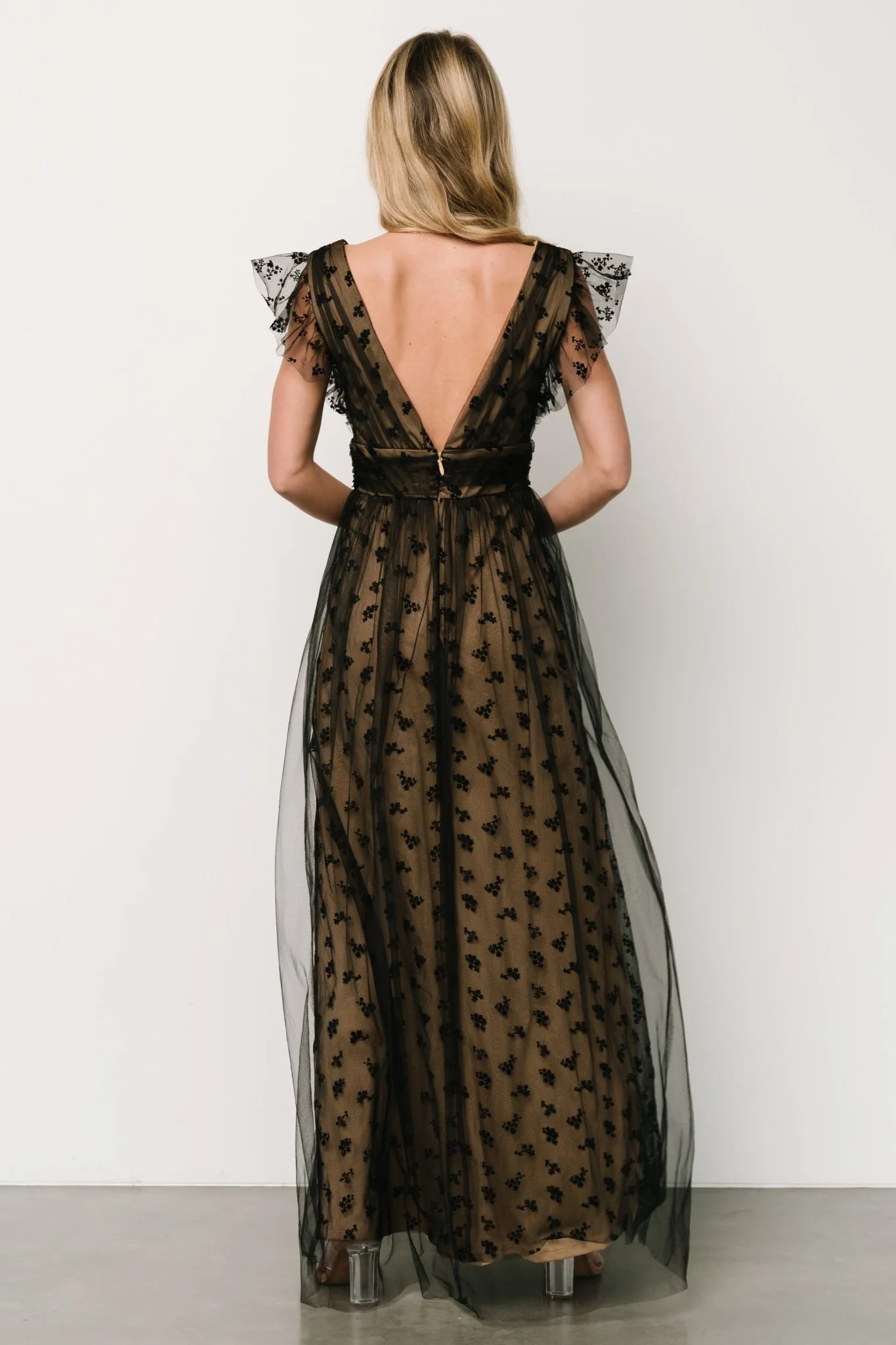 Caterina Tulle Maxi Dress | Black + Nude