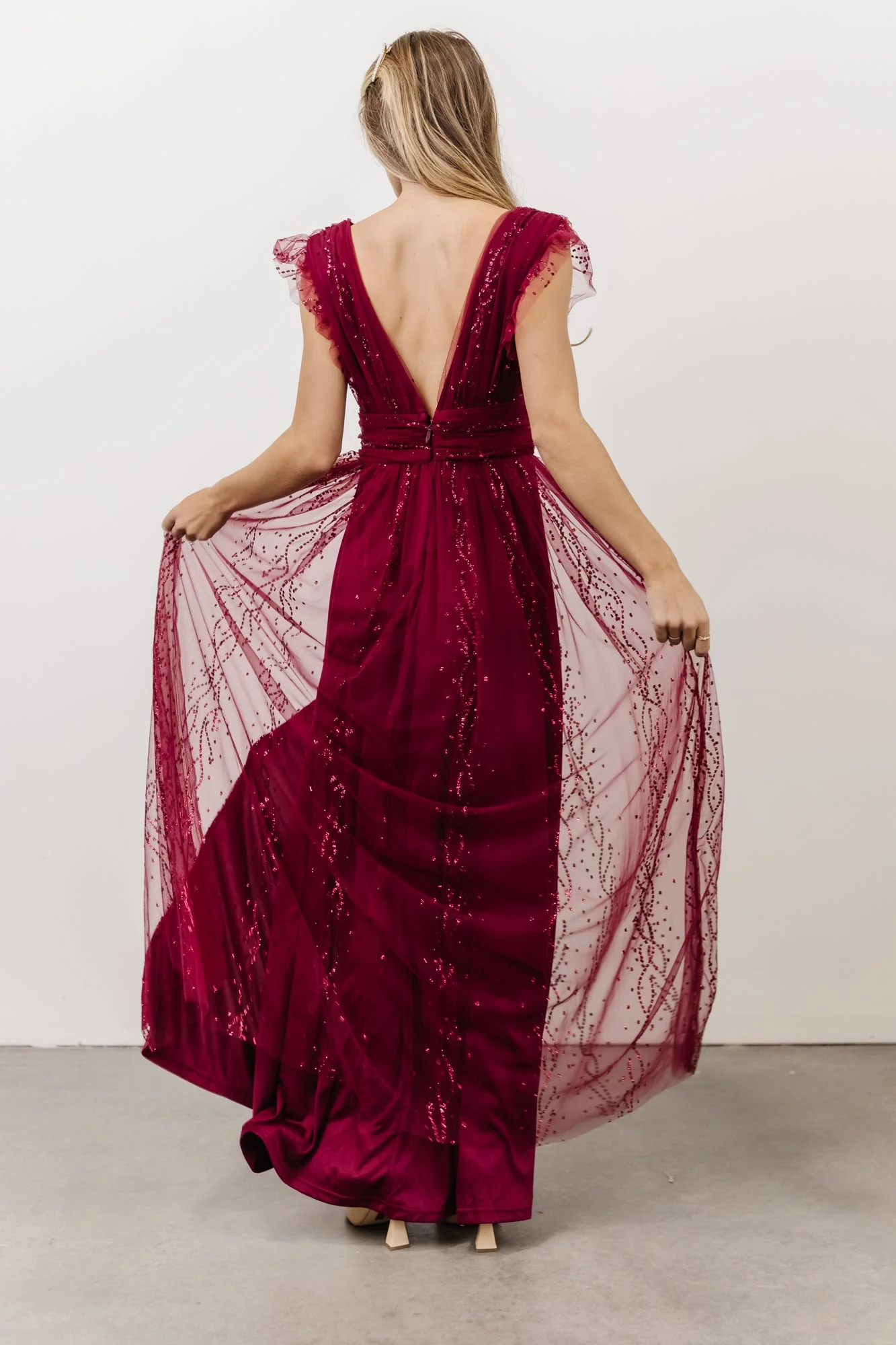Annika Sequin Mesh Maxi Dress | Wine