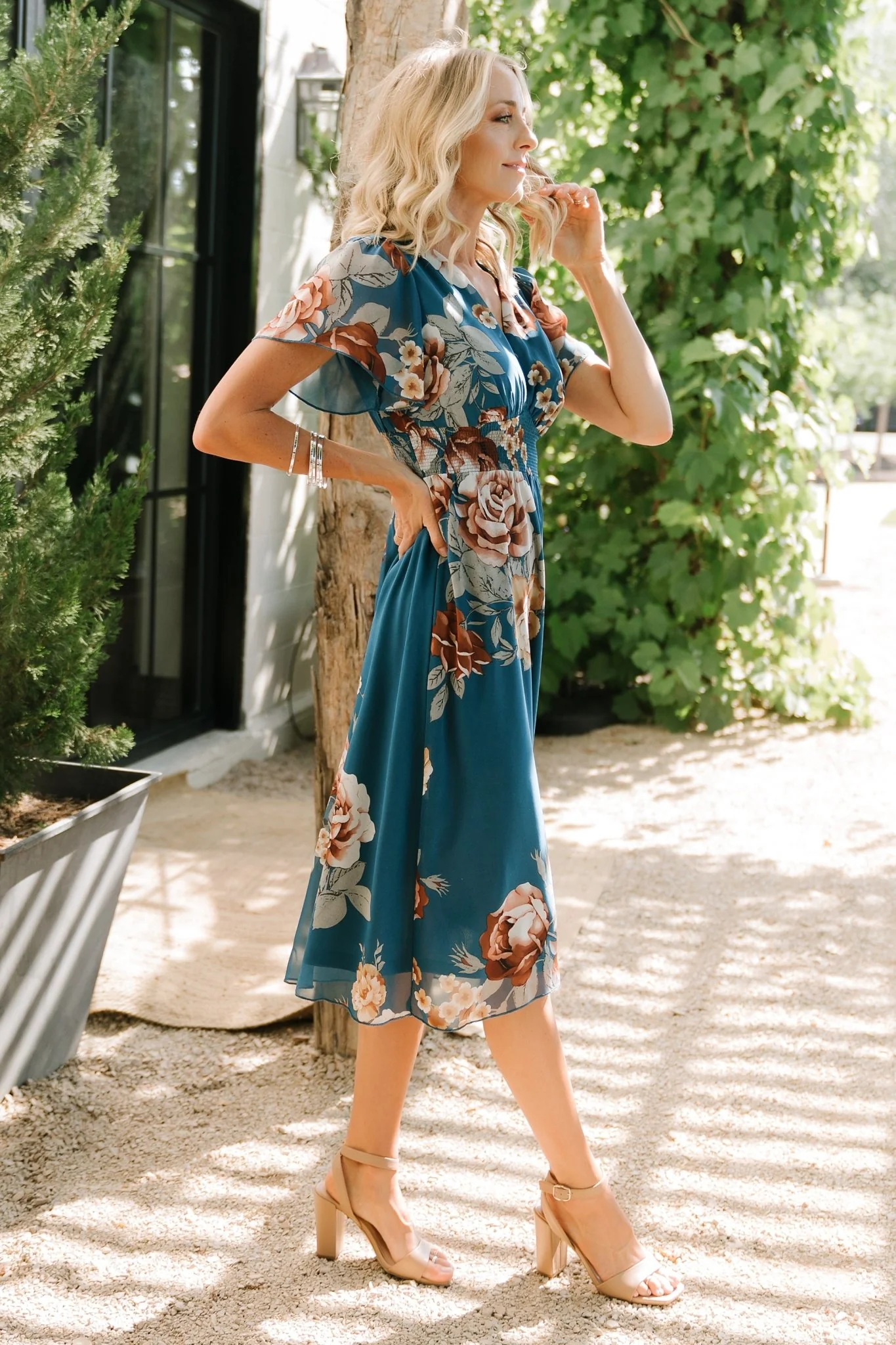 Sarah Smocked Midi Dress | Blue Floral