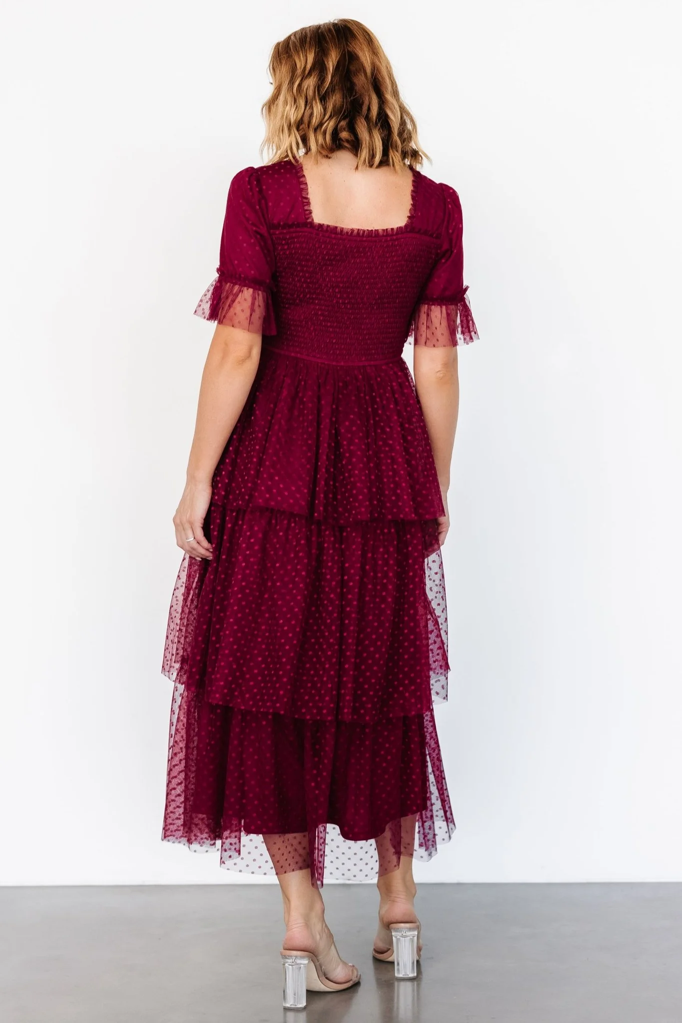 Alana Tulle Tiered Dress | Burgundy