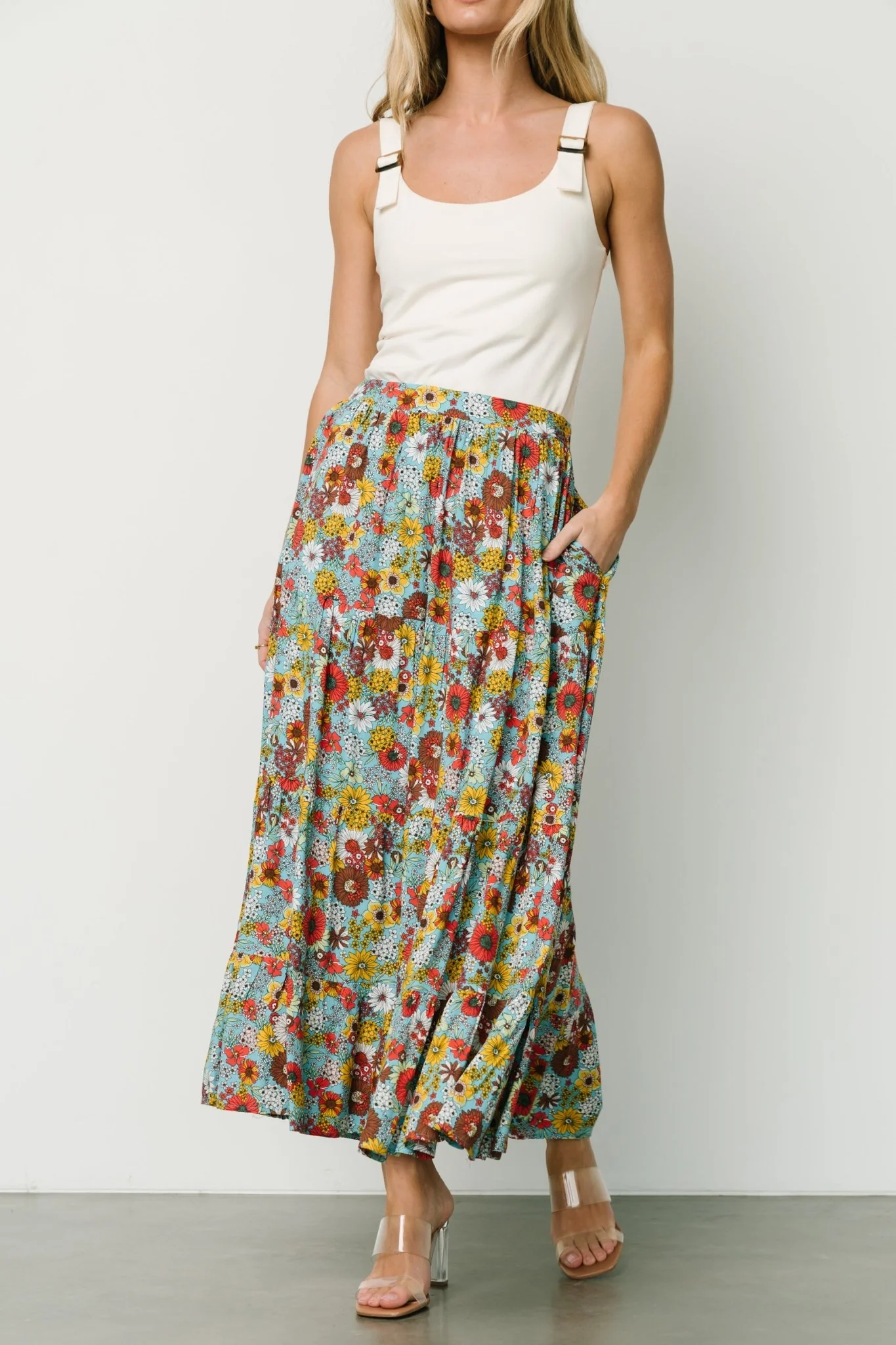 Reilly Maxi Skirt | Teal Flower Print