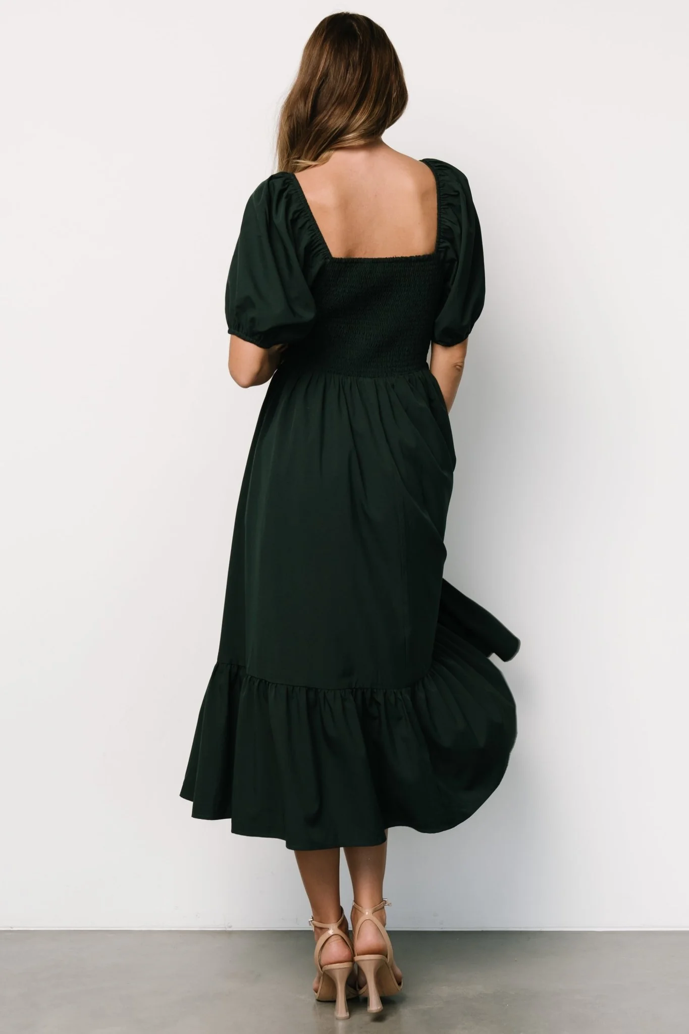 Andrea Pleated Midi Dress | Forest Green