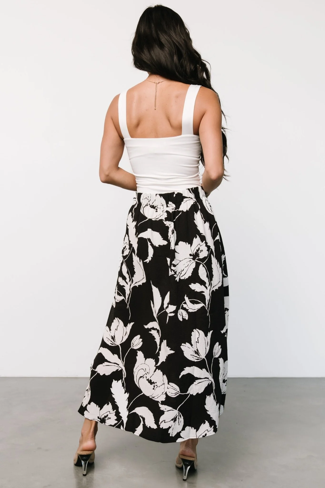 Osaka Midi Skirt | Black + White Floral