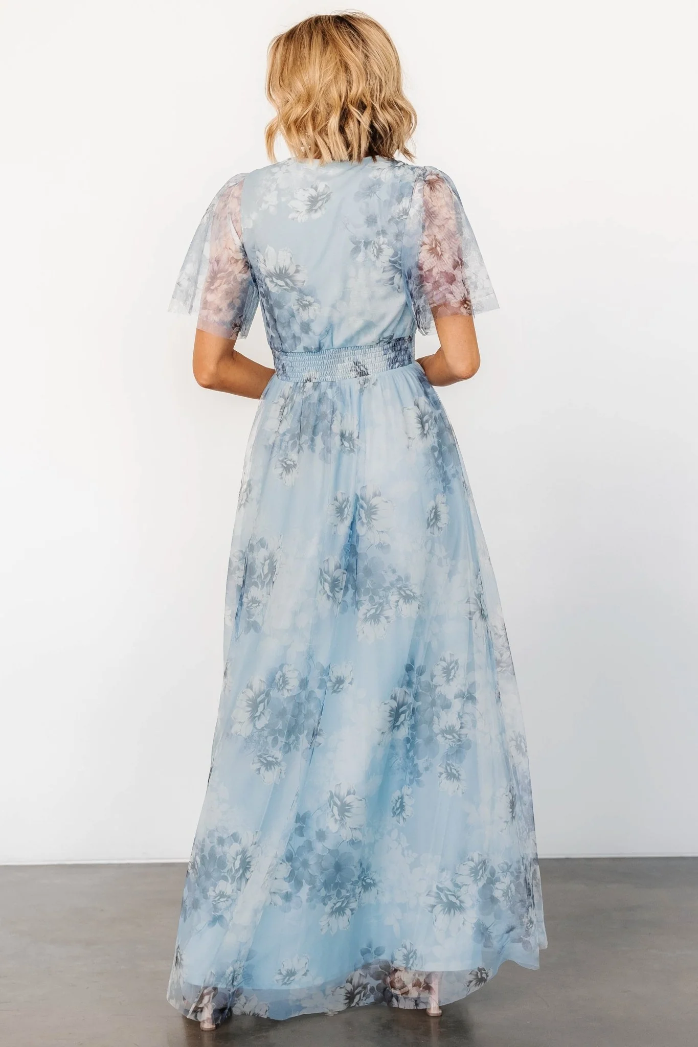Cressida Tulle Maxi Dress | Blue + Off White Floral