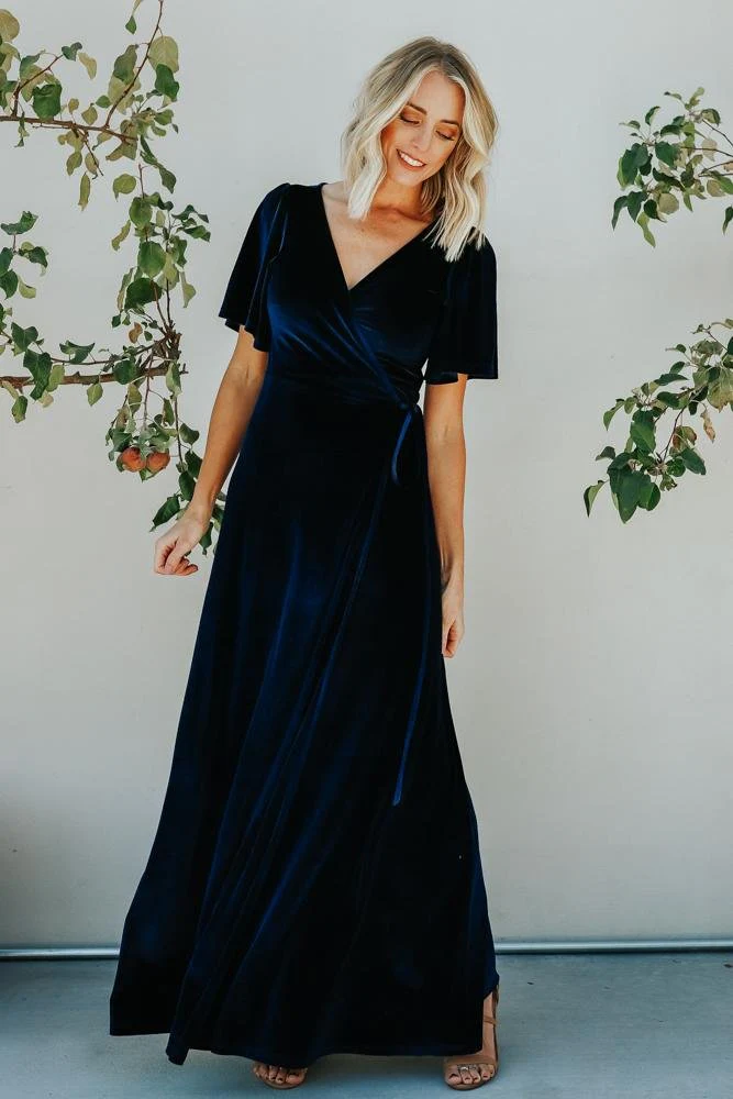 Meghan Velvet Wrap Maxi Dress | Navy