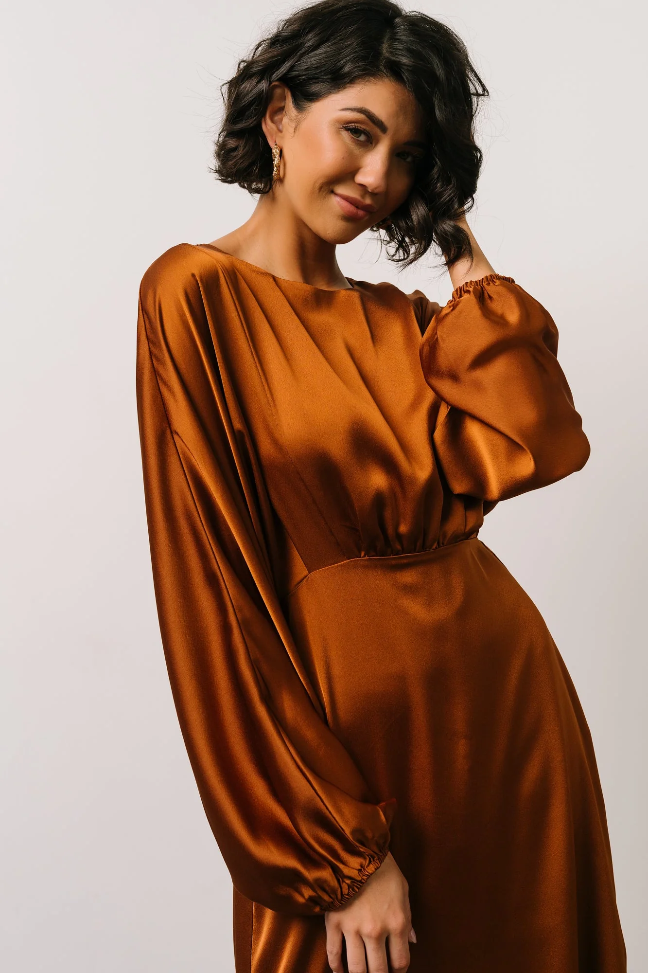 Balta Satin Midi Dress | Bronze