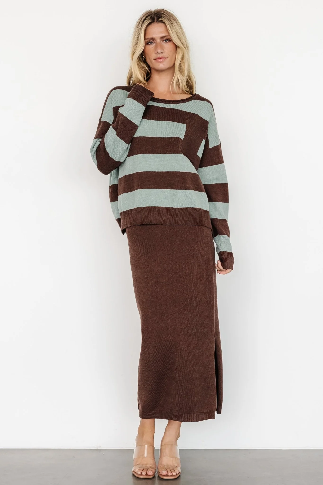 Carlotta Sweater + Skirt Set | Brown + Turquoise