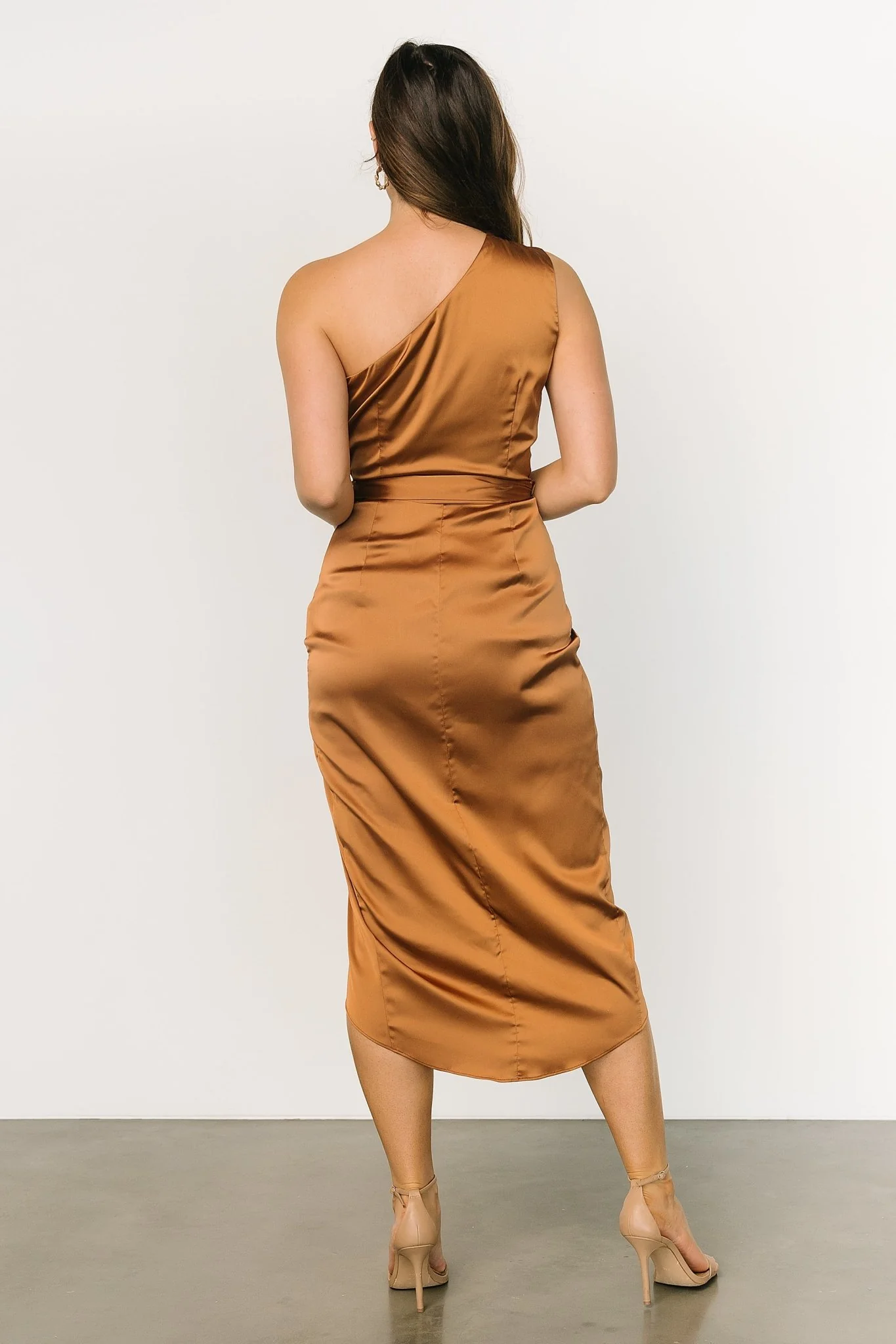 Celia One Shoulder Midi Dress | Bronze