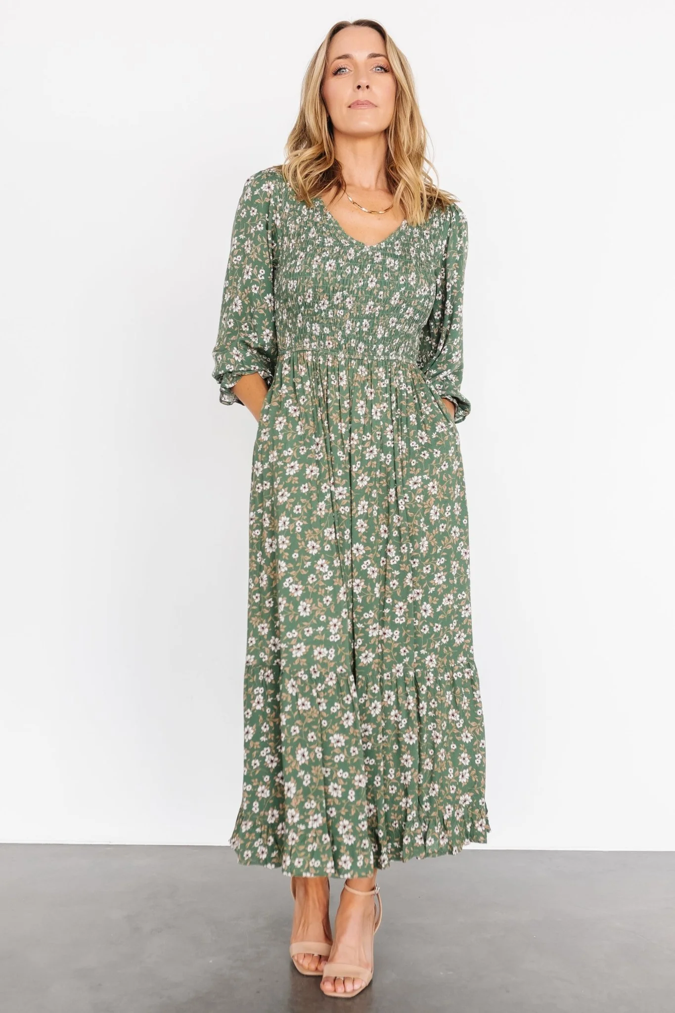 Tarryn Smocked Midi Dress | Olive Floral