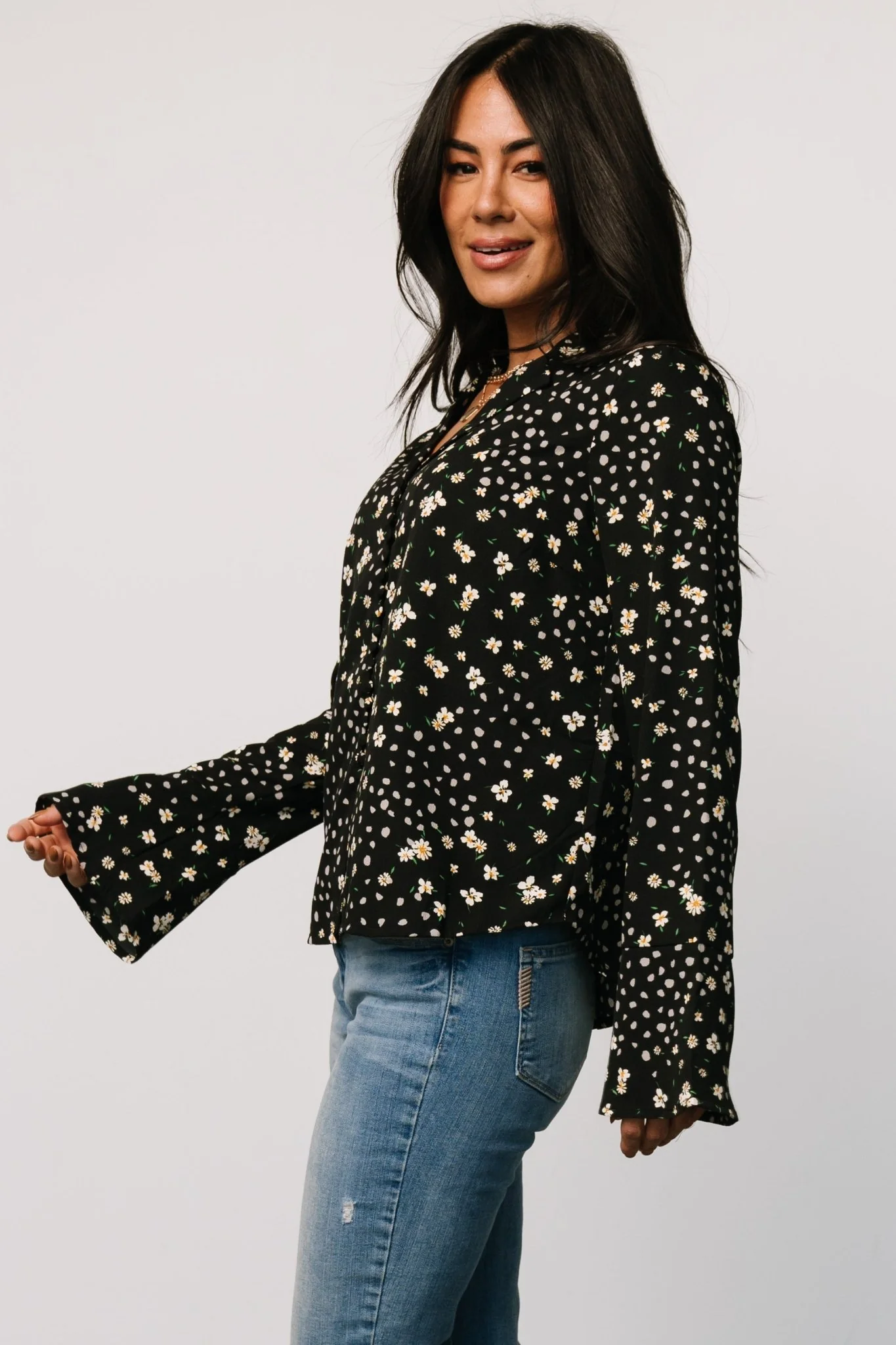 Thelma Button Blouse | Black Print