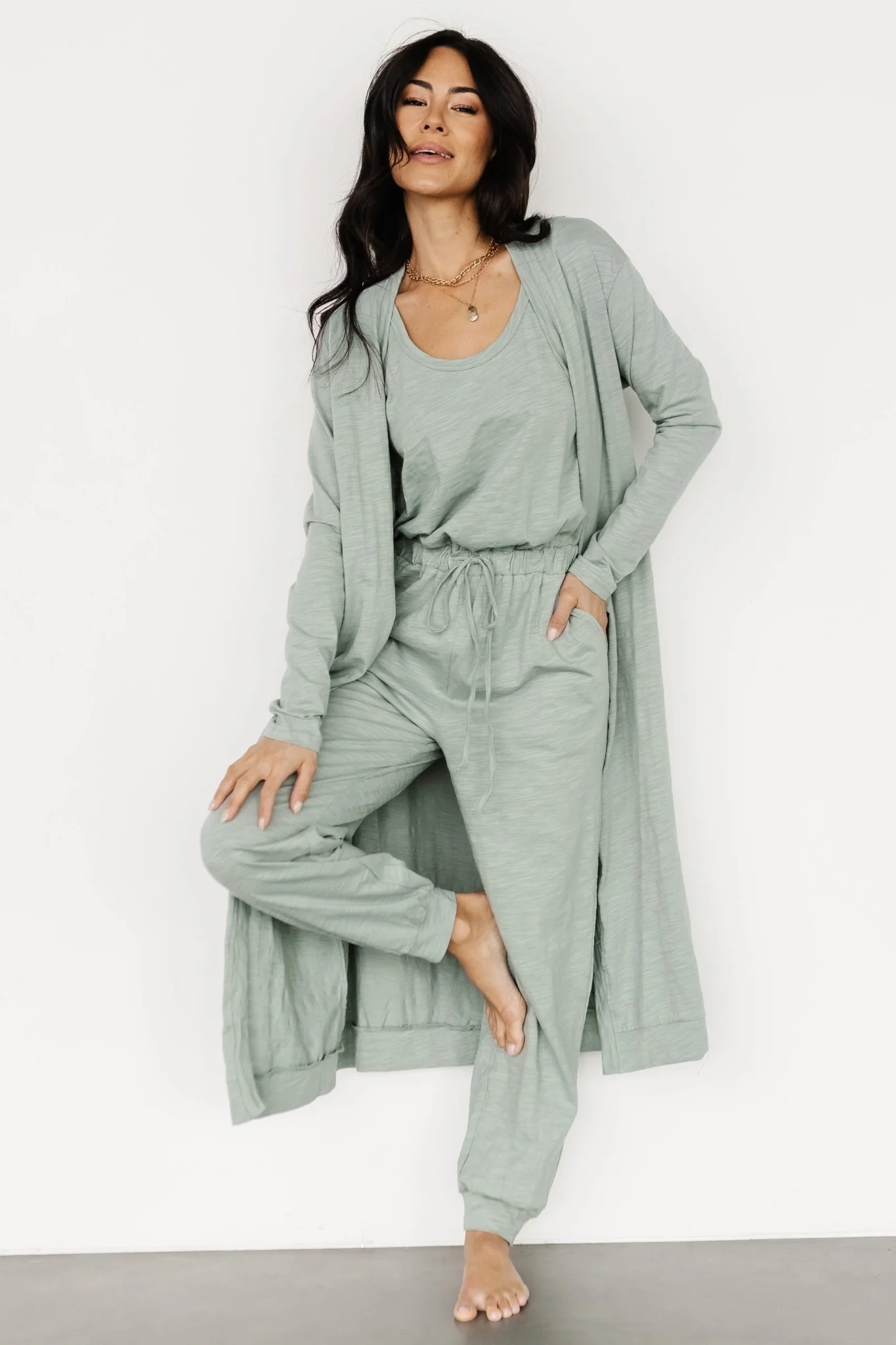 Janae Jumpsuit + Cardigan Set | Sage