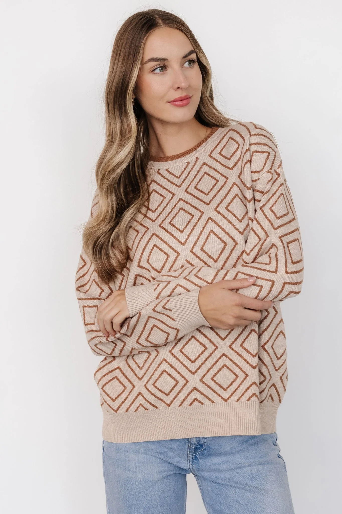 Asther Diamond Sweater | Oatmeal + Camel
