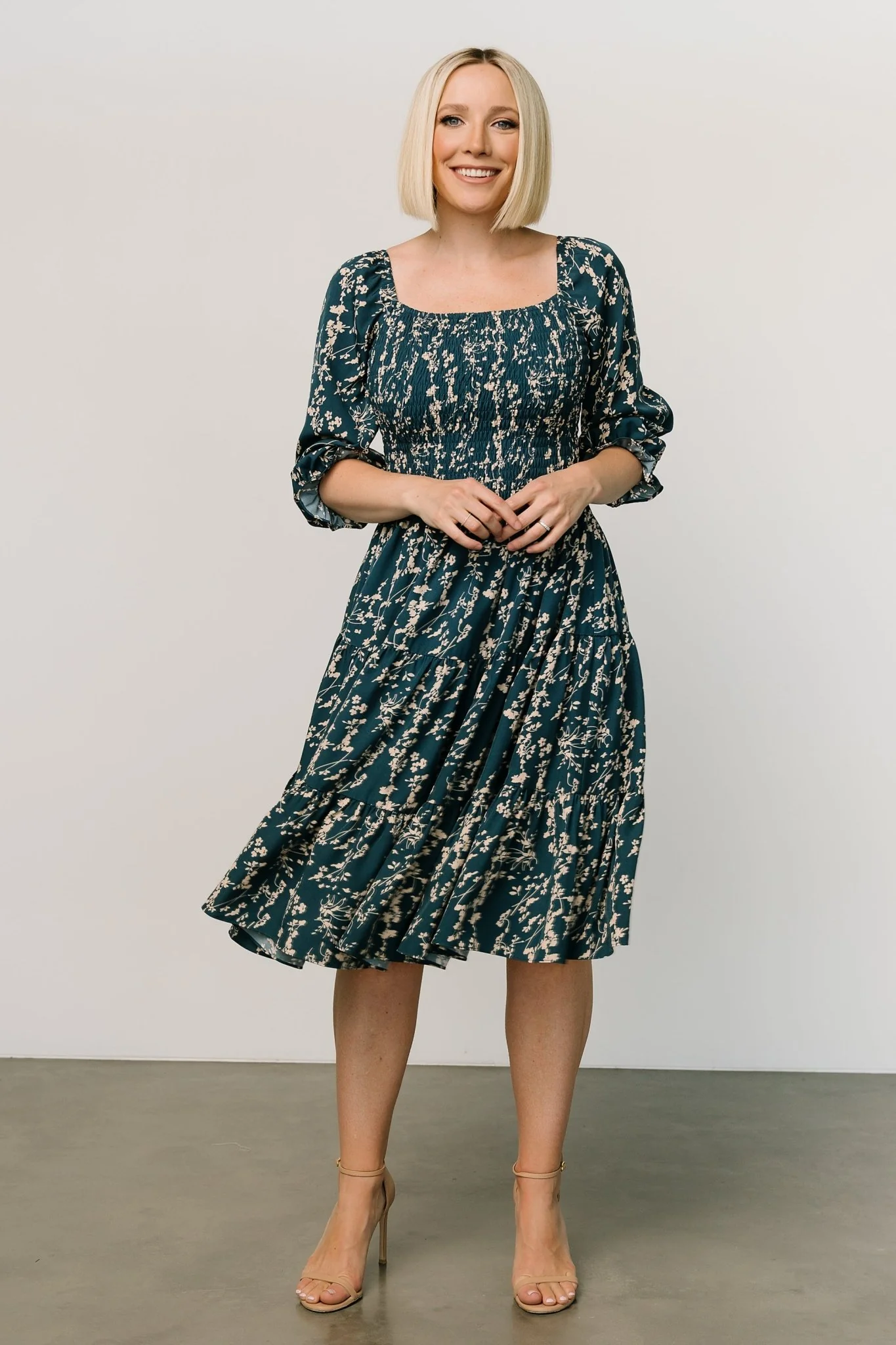 Marta Smocked Midi Dress | Topaz + Blush