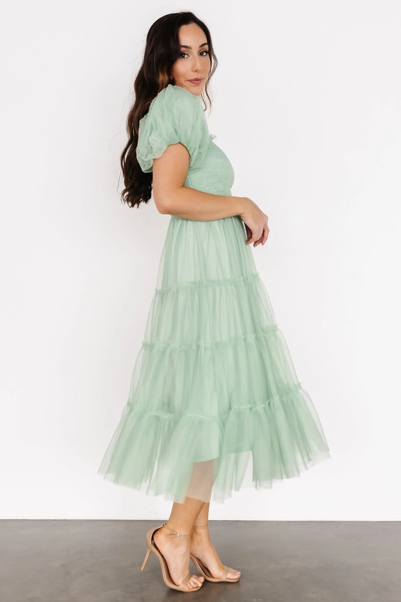 Liv Tulle Midi Dress | Light Green