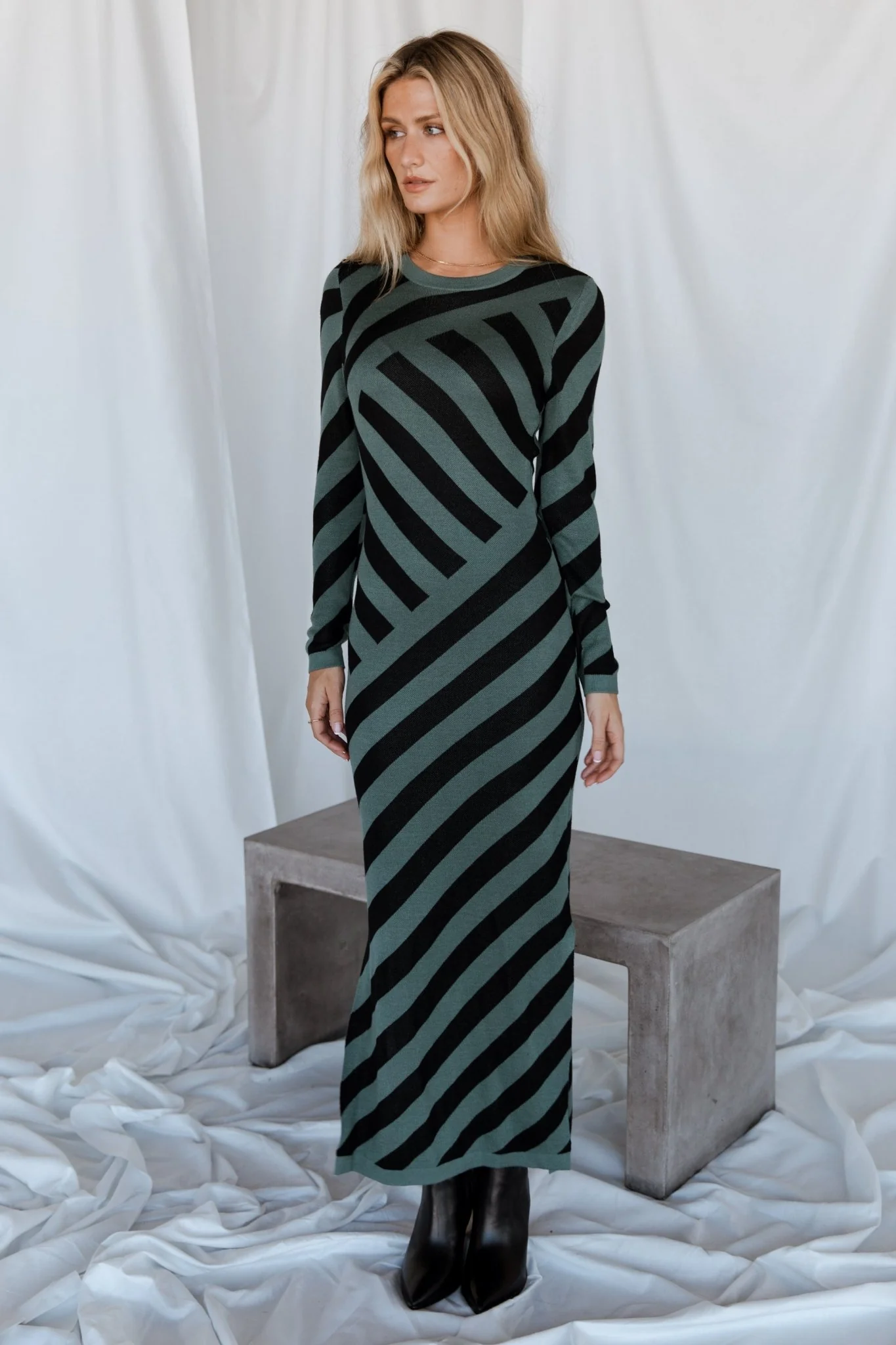 Milan Sweater Dress | Green + Black