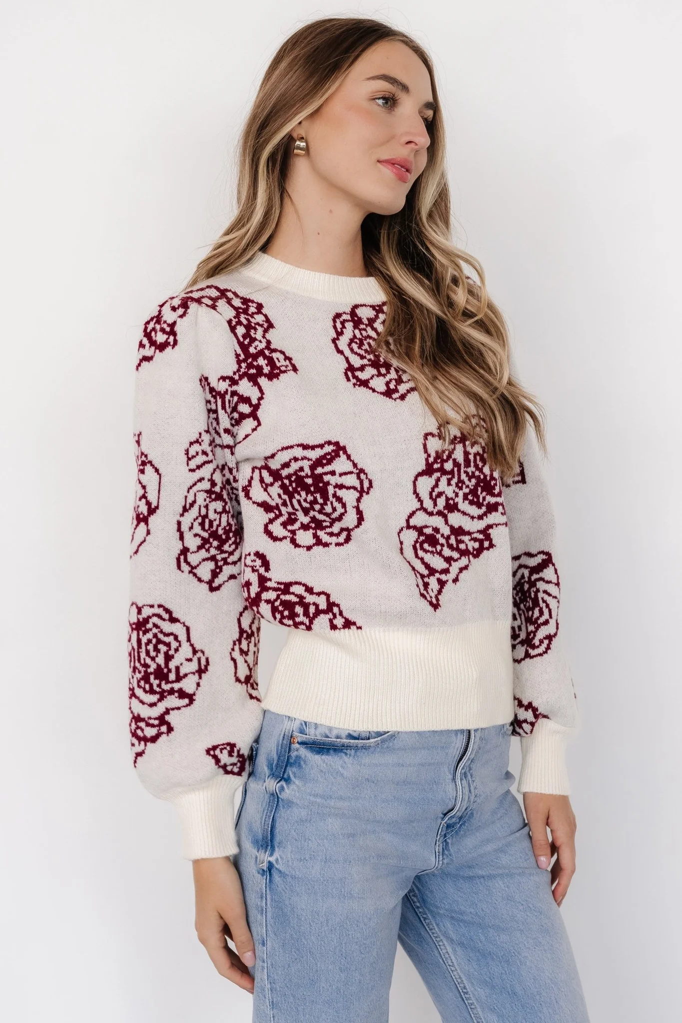 Blake Floral Sweater | Off White + Burgundy