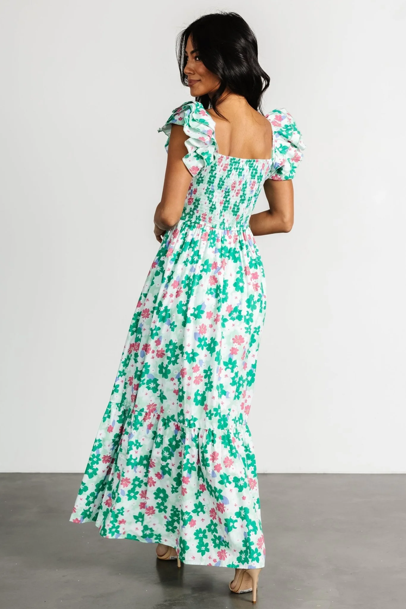 Laguna Smocked Maxi Dress | Green Floral