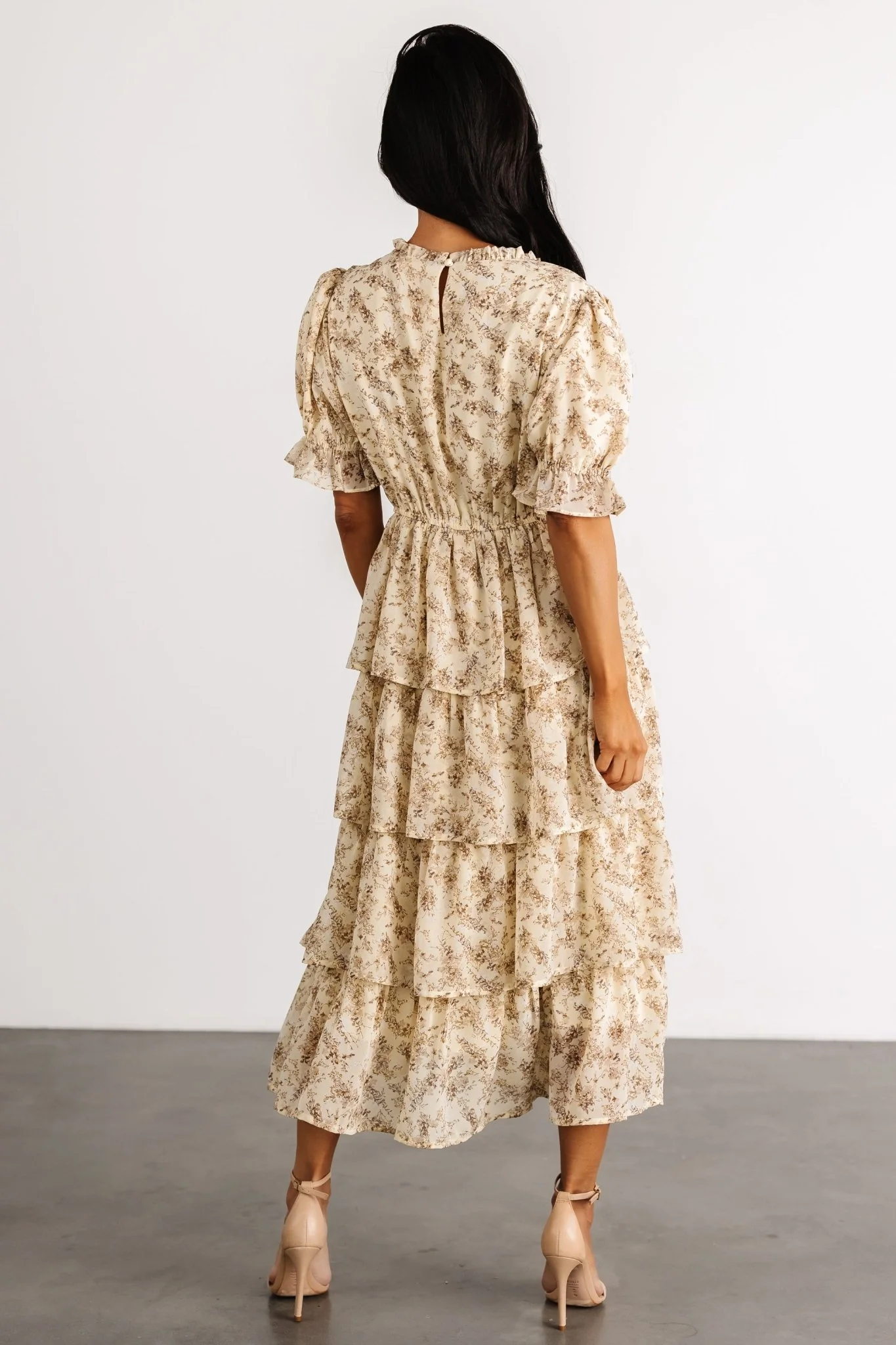 Pia Tiered Midi Dress | Pale Yellow Floral