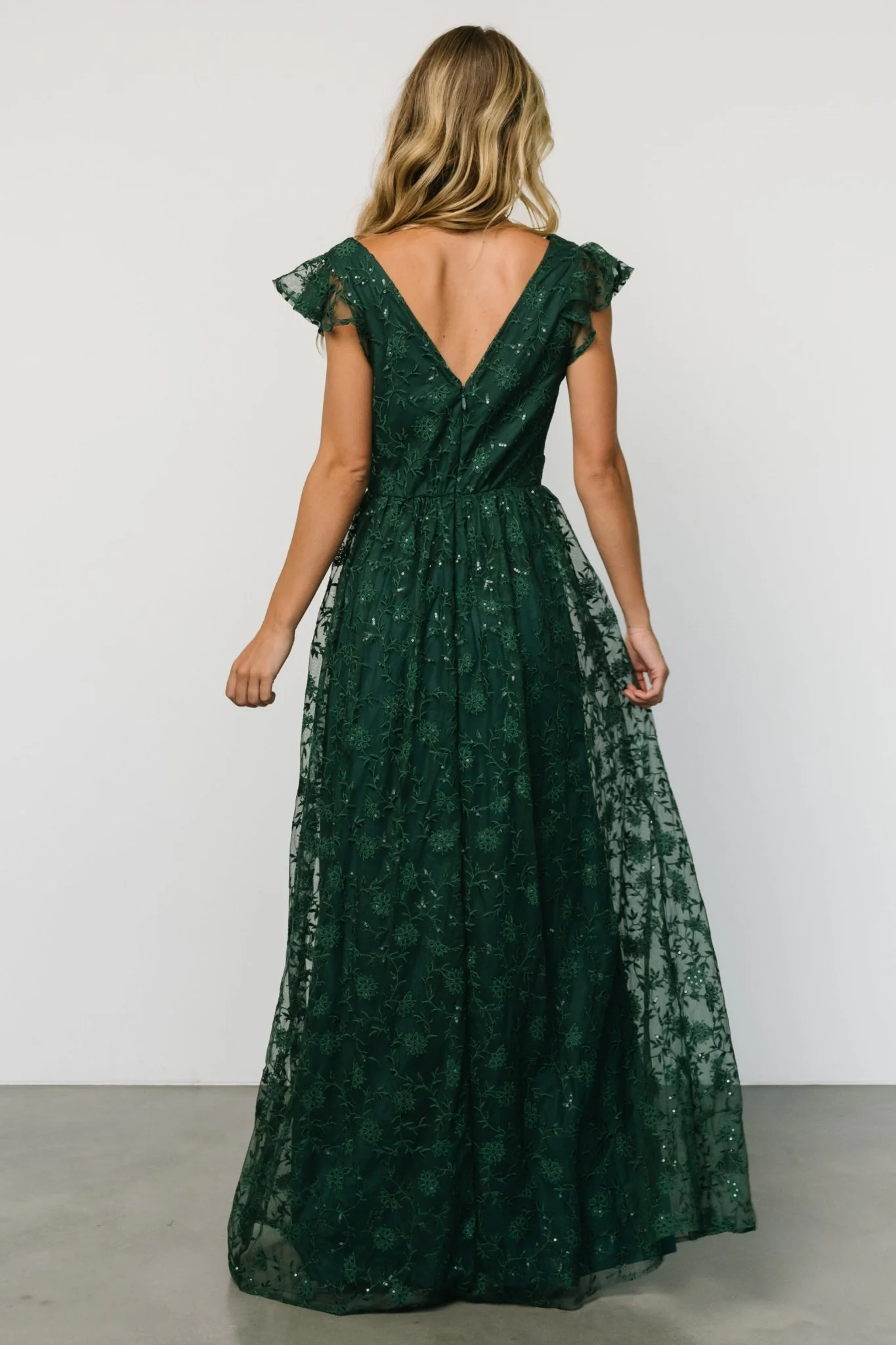 Alexa Embroidered Sequin Maxi Dress | Dark Green