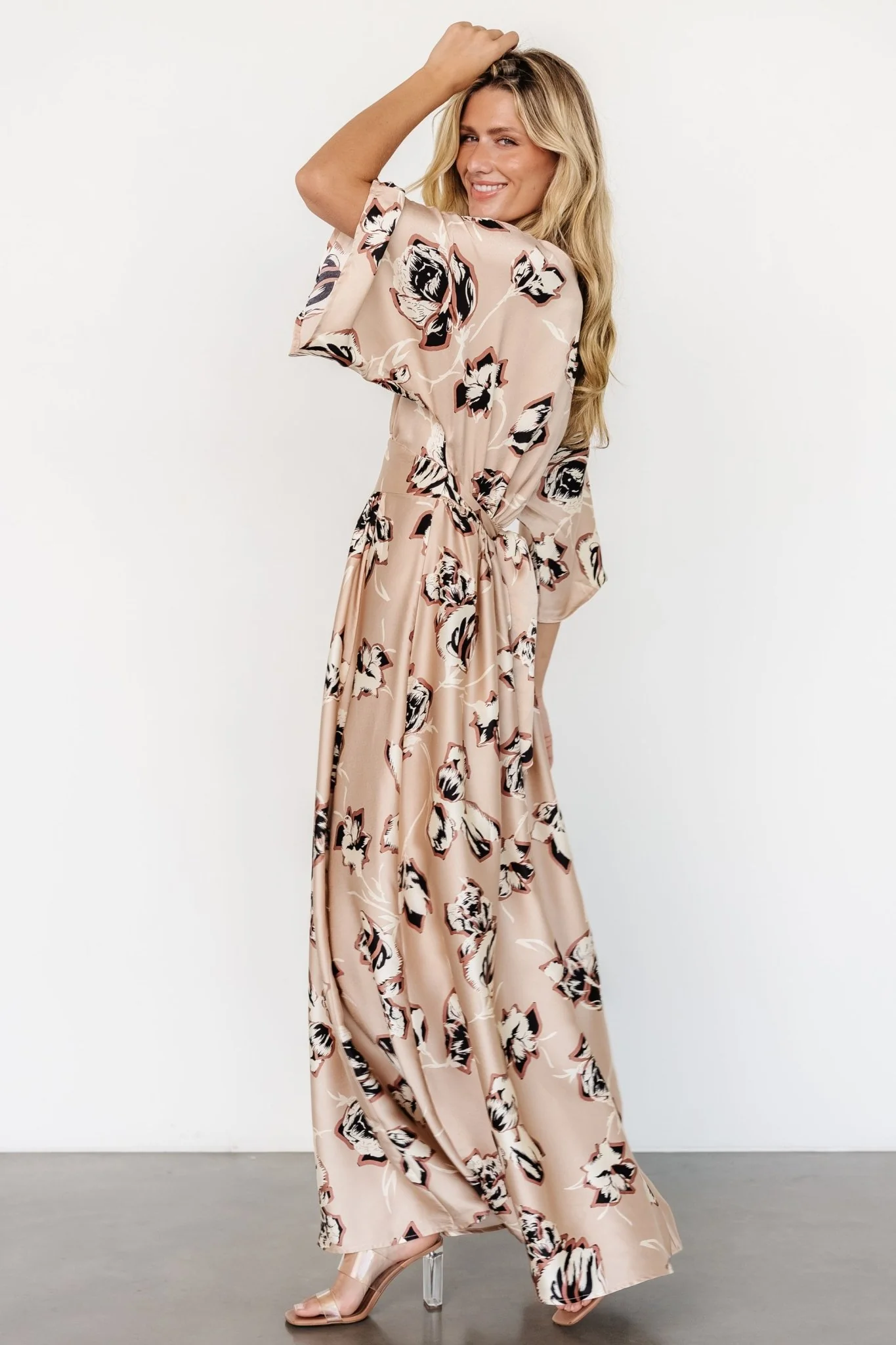 Romilly Satin Maxi Dress | Champagne Print