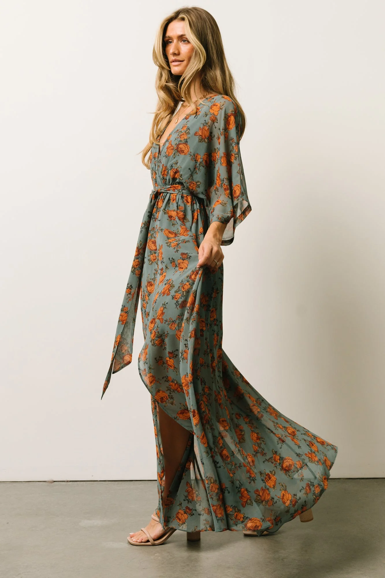 Kia Kimono Maxi Dress | Dusty Blue Floral