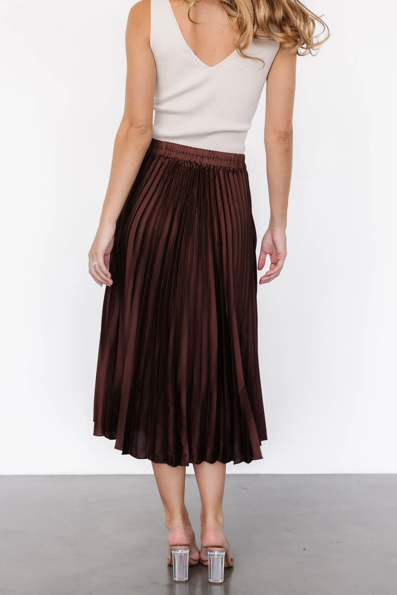 Demetria Pleated Midi Skirt | Dark Brown