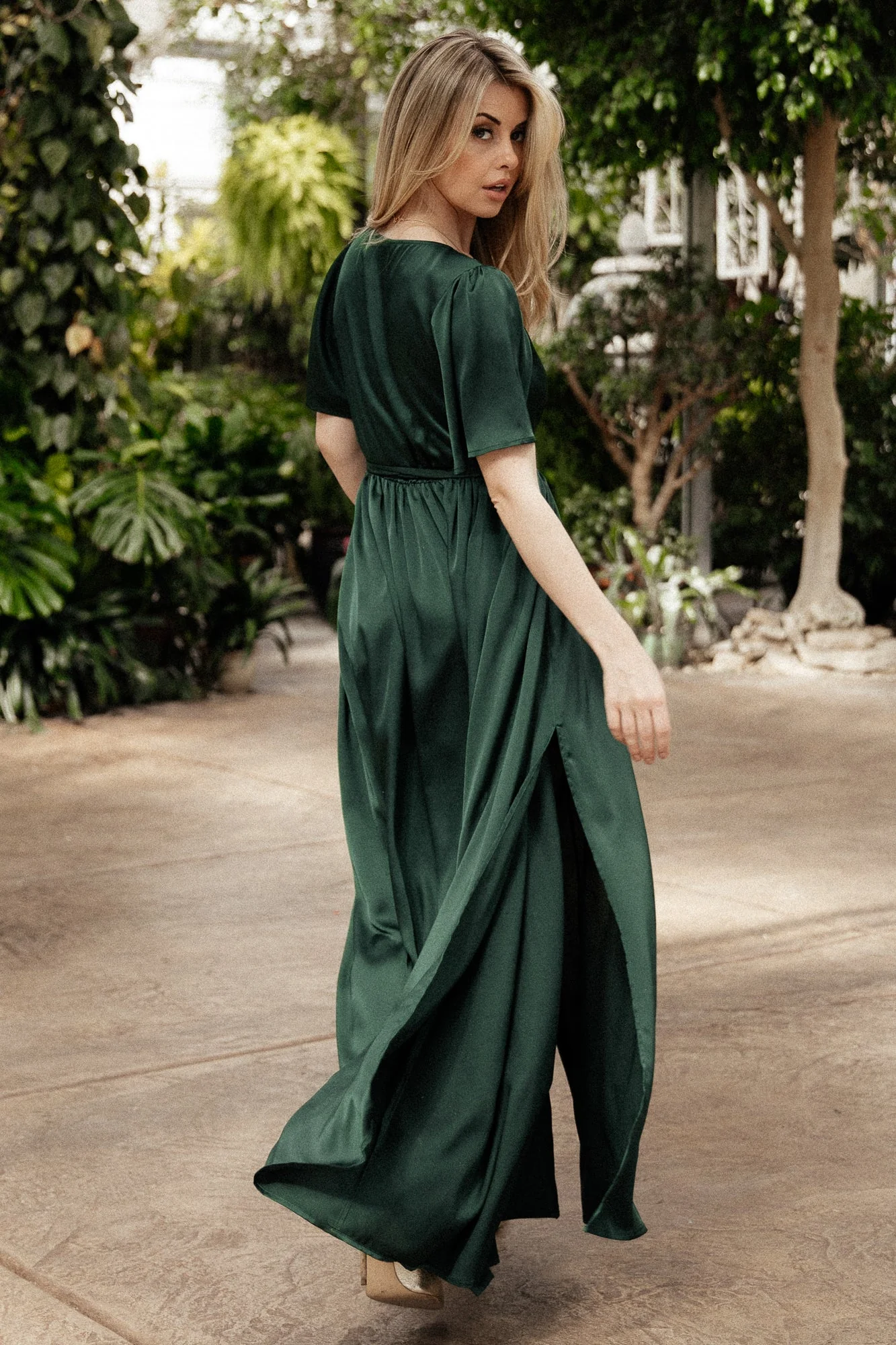 Sicily Satin Maxi Dress | Emerald
