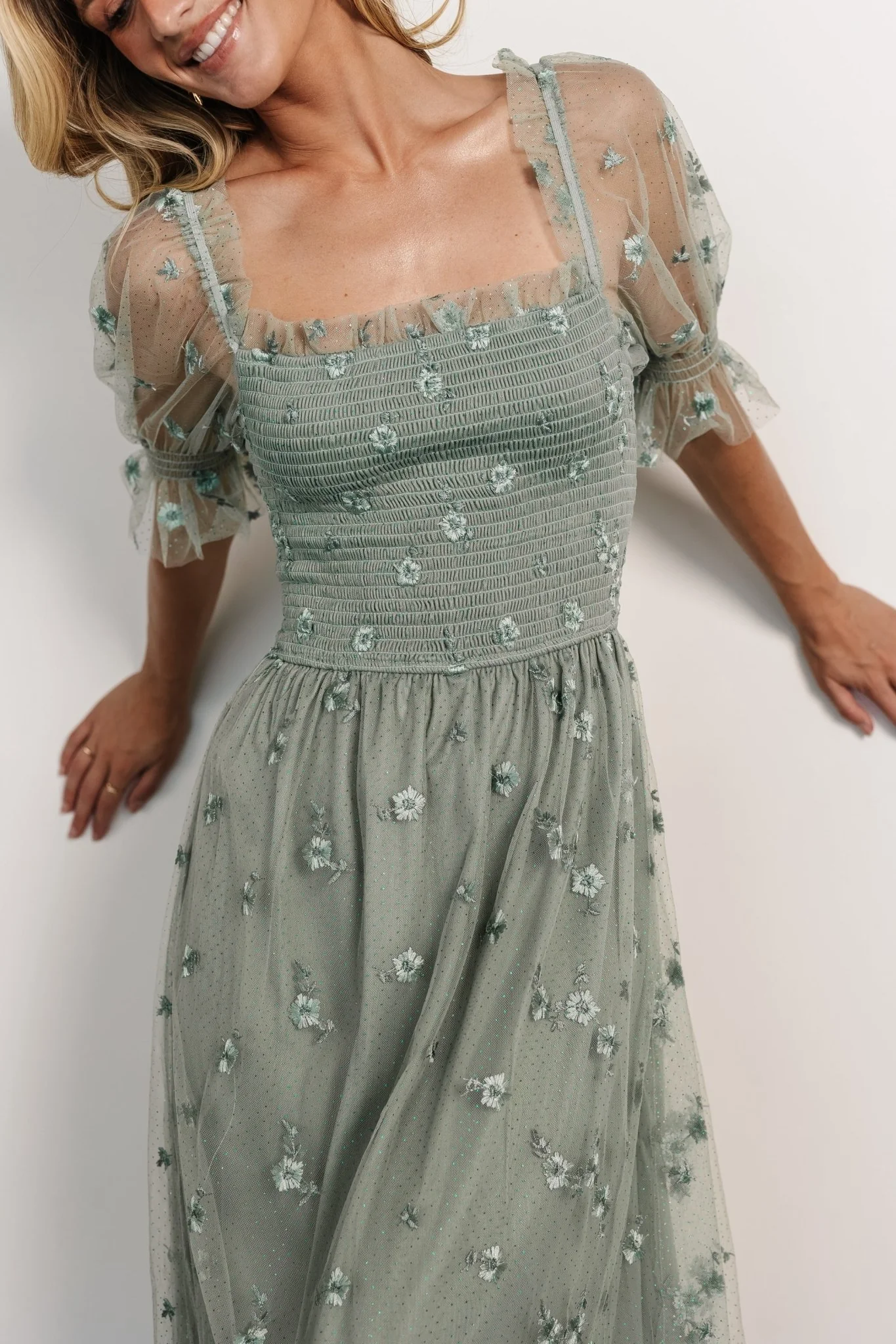Emilia Embroidered Dress | Sage